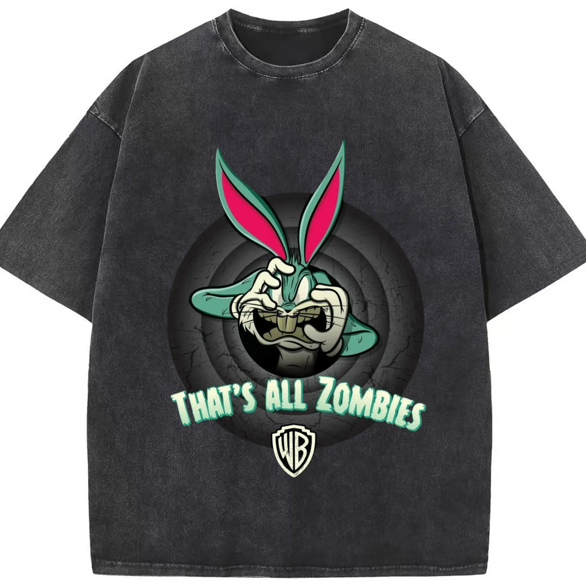 Bugs bunny face tee - Washed Vintage Look 230g Cotton Oversized T-Shirt With Front Heat Transfer Print – Soft, Lightweight, Stylish Fit – Comfortable Casual Wear For Sports & Everyday Use