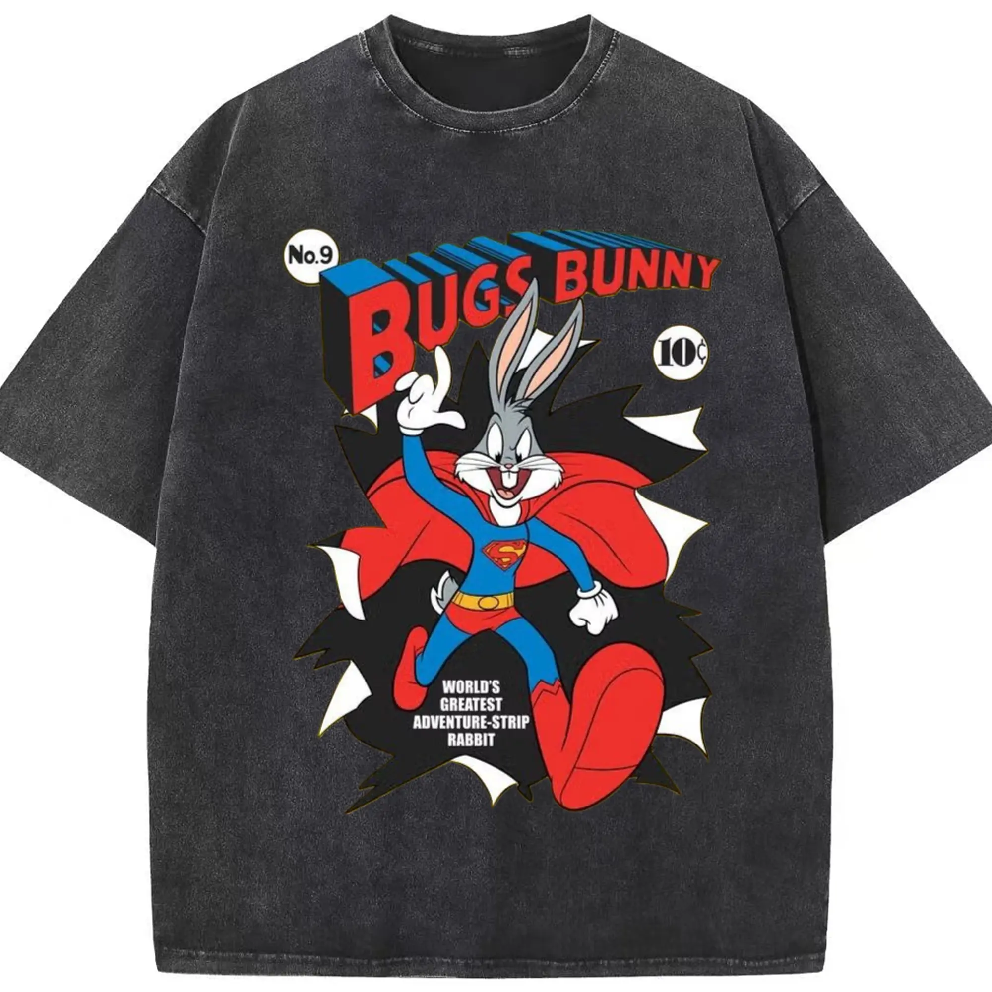 Bugs bunny superman graphic shirt​ - Washed Vintage Look 230g Cotton Oversized T-Shirt With Front Heat Transfer Print – Soft, Lightweight, Stylish Fit – Comfortable Casual Wear For Sports & Everyday Use