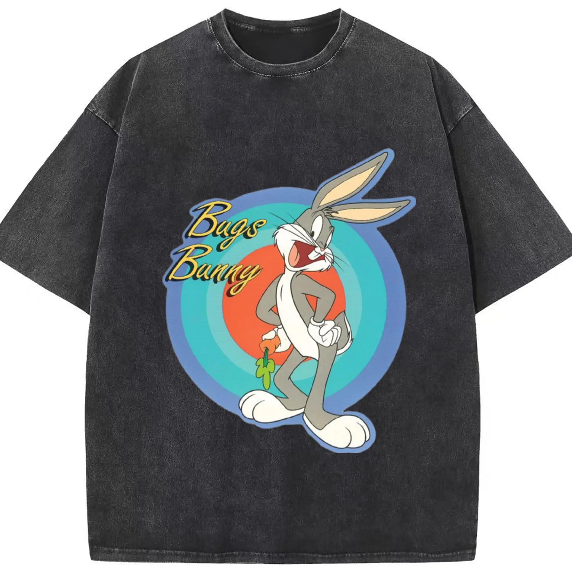 Bugs bunny t shirt​ - Washed Vintage Look 230g Cotton Oversized T-Shirt With Front Heat Transfer Print – Soft, Lightweight, Stylish Fit – Comfortable Casual Wear For Sports & Everyday Use