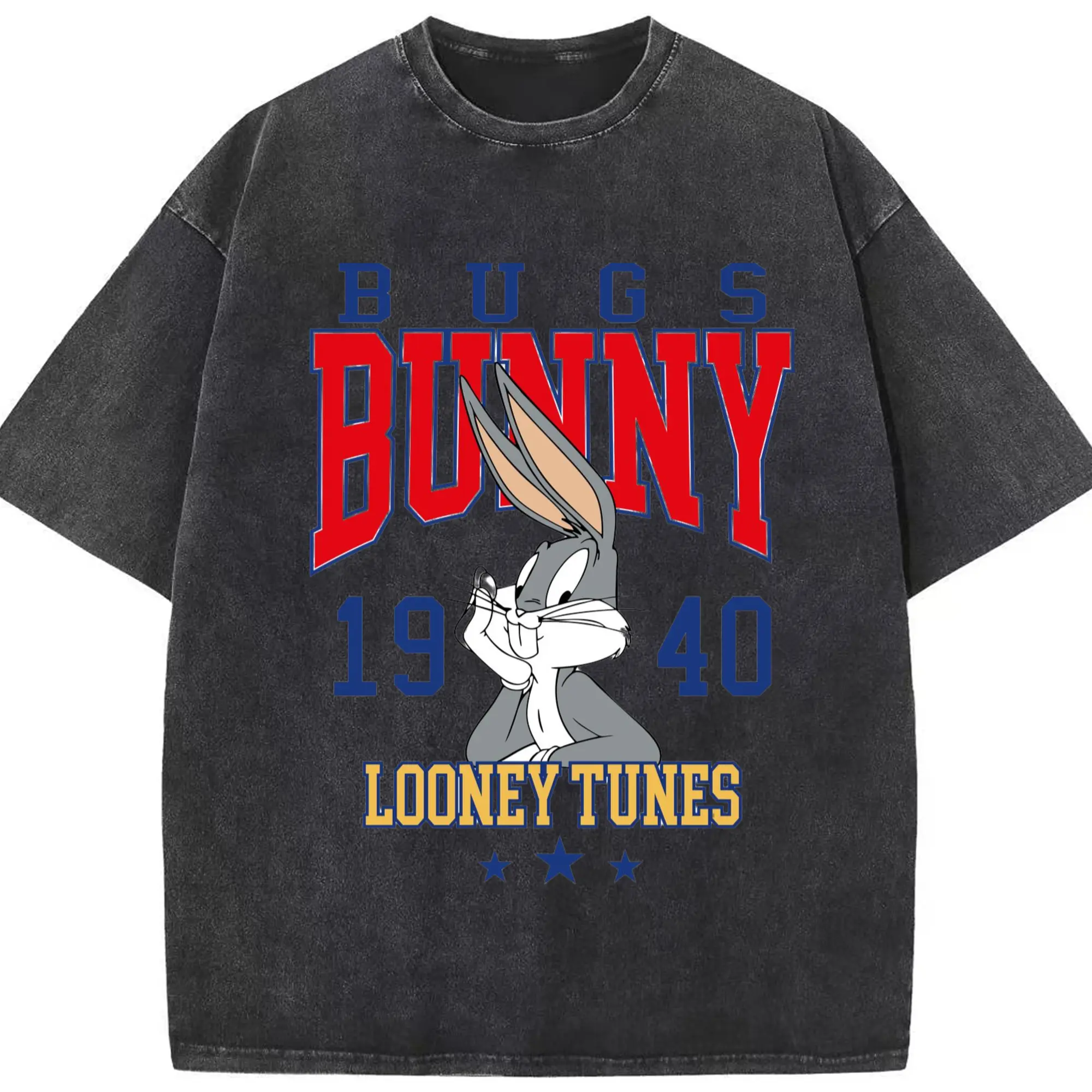 Bugs bunny vintage shirt​ - Washed Vintage Look 230g Cotton Oversized T-Shirt With Front Heat Transfer Print – Soft, Lightweight, Stylish Fit – Comfortable Casual Wear For Sports & Everyday Use