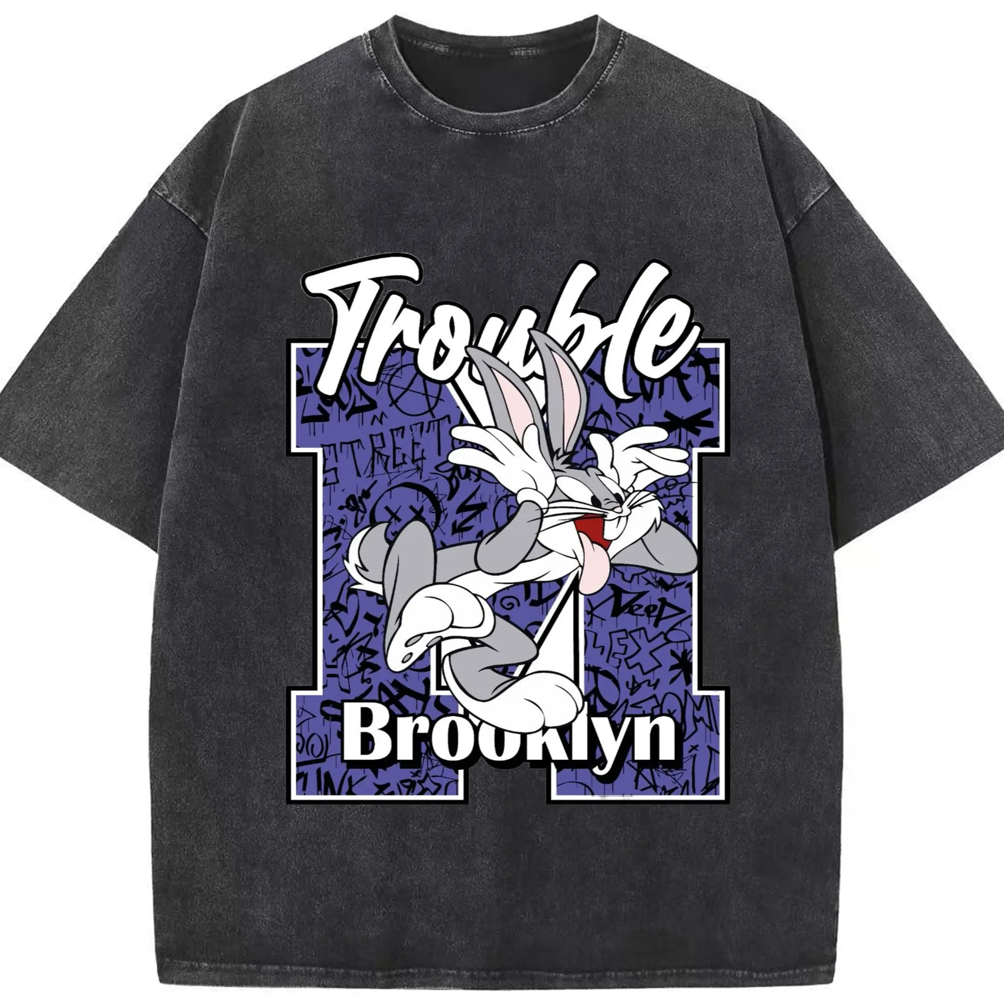 Bugs bunny vintage t-shirt - Washed Vintage Look 230g Cotton Oversized T-Shirt With Front Heat Transfer Print – Soft, Lightweight, Stylish Fit – Comfortable Casual Wear For Sports & Everyday Use