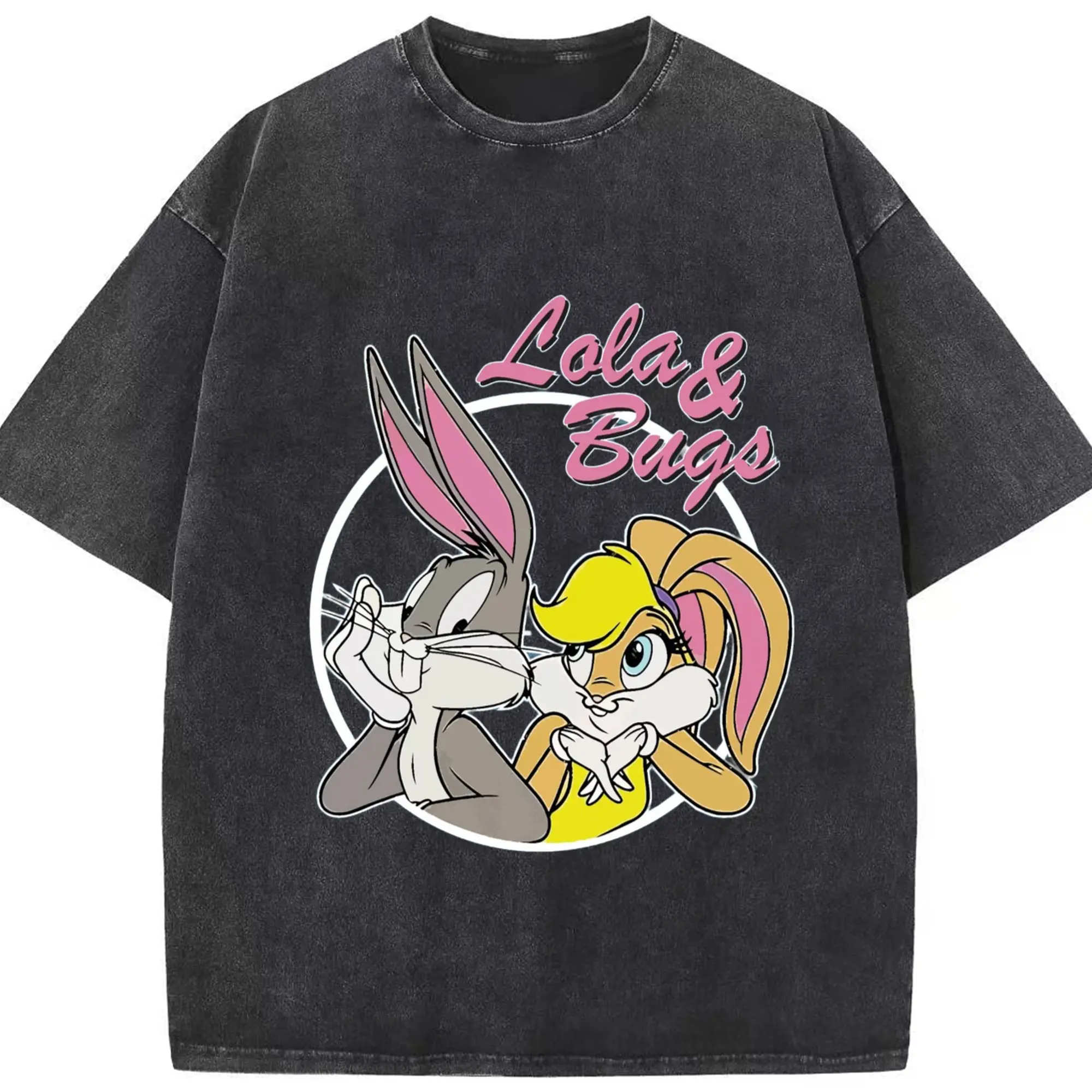 Men's bugs bunny t shirt​ - Washed Vintage Look 230g Cotton Oversized T-Shirt With Front Heat Transfer Print – Soft, Lightweight, Stylish Fit – Comfortable Casual Wear For Sports & Everyday Use