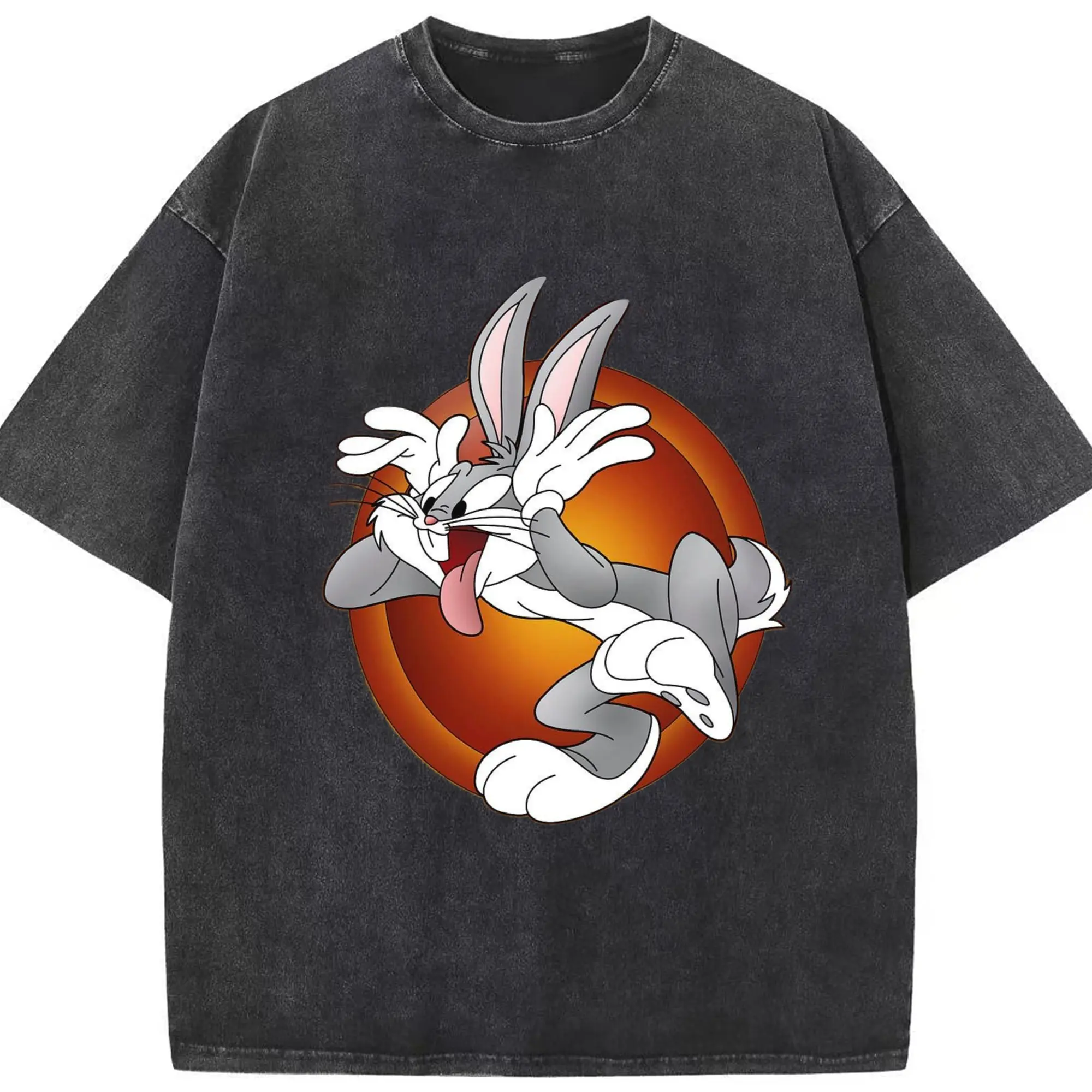 Men's bugs bunny tee - Washed Vintage Look 230g Cotton Oversized T-Shirt With Front Heat Transfer Print – Soft, Lightweight, Stylish Fit – Comfortable Casual Wear For Sports & Everyday Use