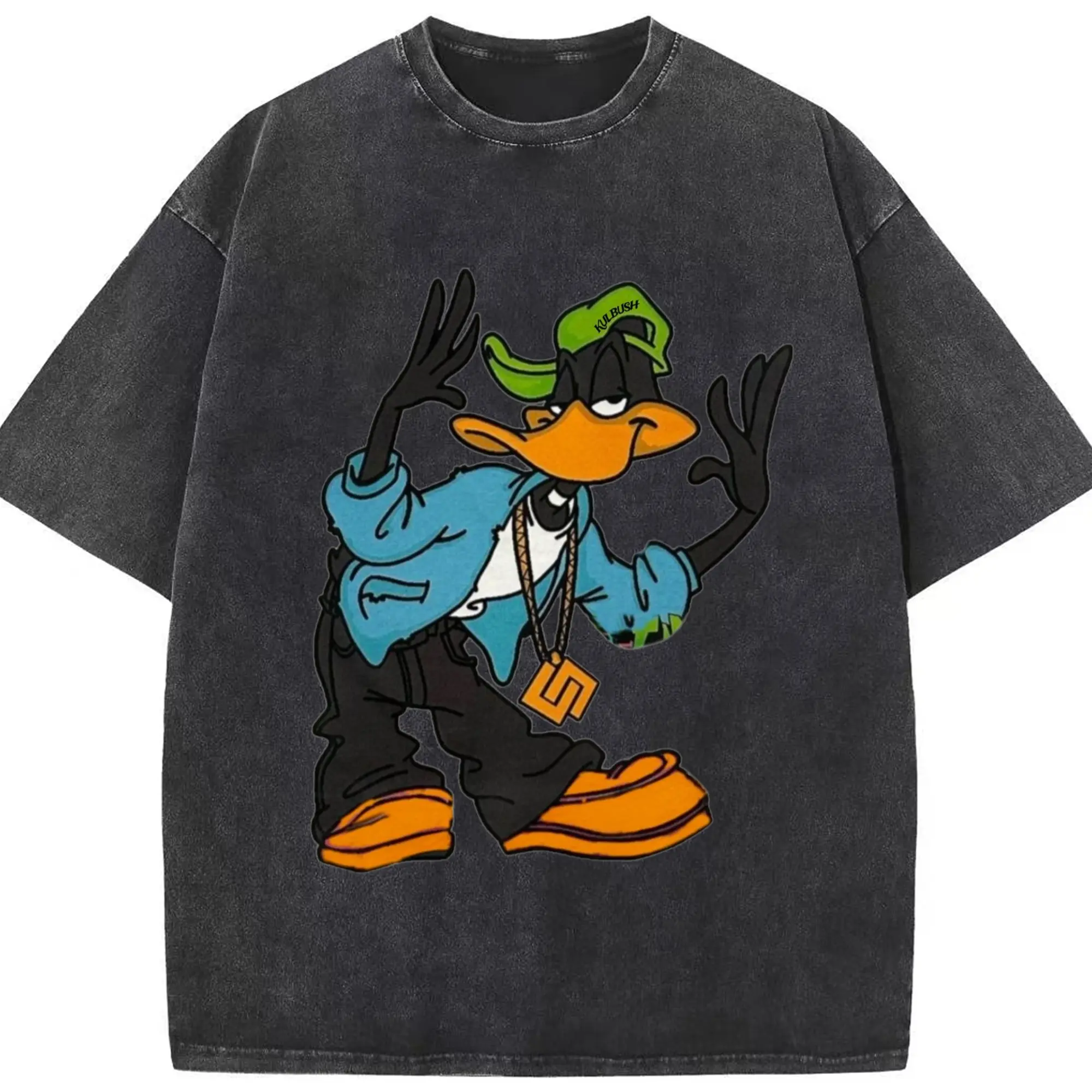 Daffy duck men's hip hop t shirt​ - Washed Vintage Look 230g Cotton Oversized T-Shirt With Front Heat Transfer Print – Soft, Lightweight, Stylish Fit – Comfortable Casual Wear For Sports & Everyday Use