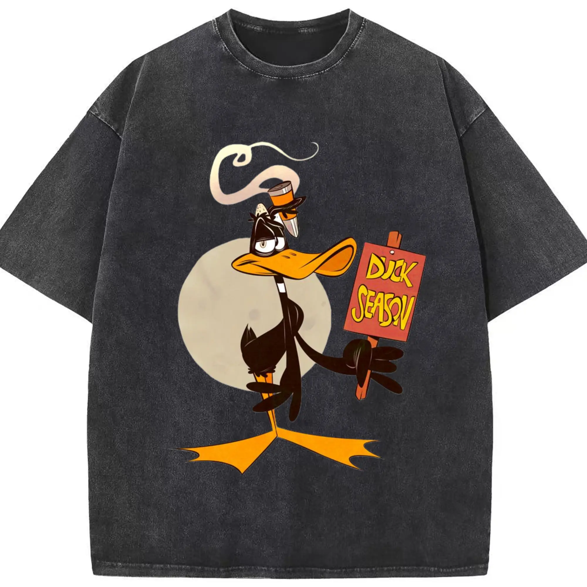 Daffy duck men's t shirt​ - Washed Vintage Look 230g Cotton Oversized T-Shirt With Front Heat Transfer Print – Soft, Lightweight, Stylish Fit – Comfortable Casual Wear For Sports & Everyday Use