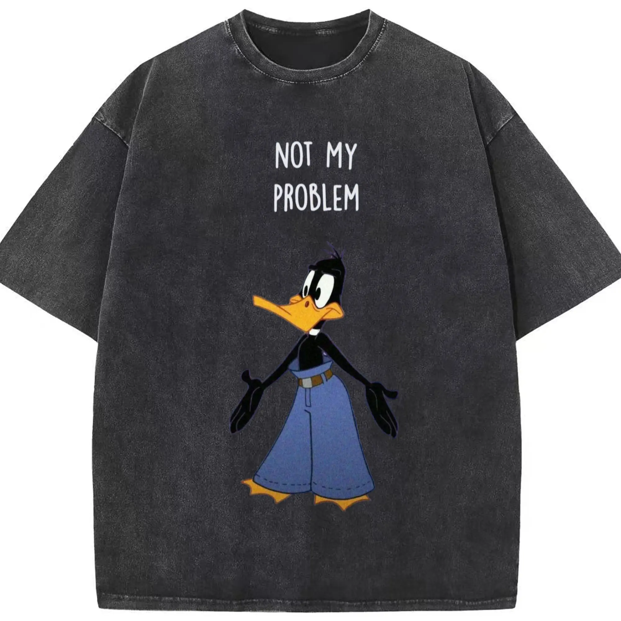 Daffy Duck tee - Washed Vintage Look 230g Cotton Oversized T-Shirt With Front Heat Transfer Print – Soft, Lightweight, Stylish Fit – Comfortable Casual Wear For Sports & Everyday Use