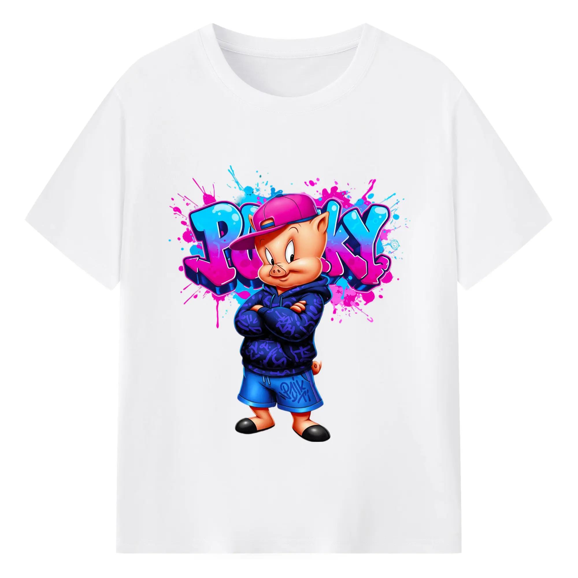 Men's Porky Pig tee - 180g Cotton T-Shirt With Front Heat Transfer Print – Soft, Lightweight, Fitted Design – Comfortable Casual Wear For Sports & Everyday Use