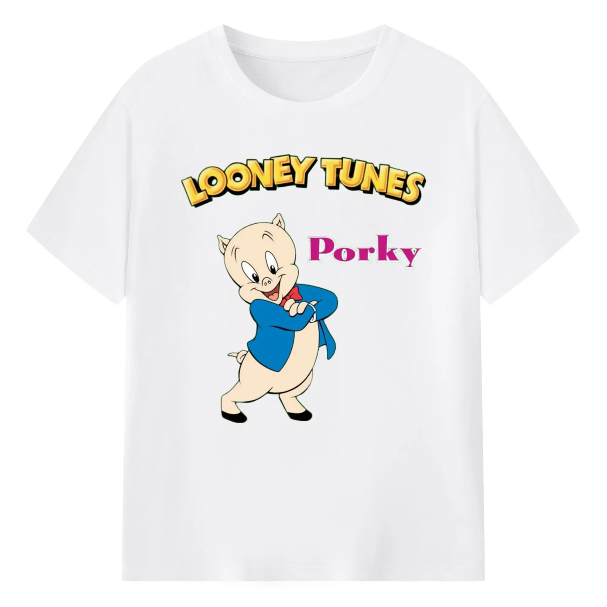Men's Porky Pig t-shirt - 180g Cotton T-Shirt With Front Heat Transfer Print – Soft, Lightweight, Fitted Design – Comfortable Casual Wear For Sports & Everyday Use