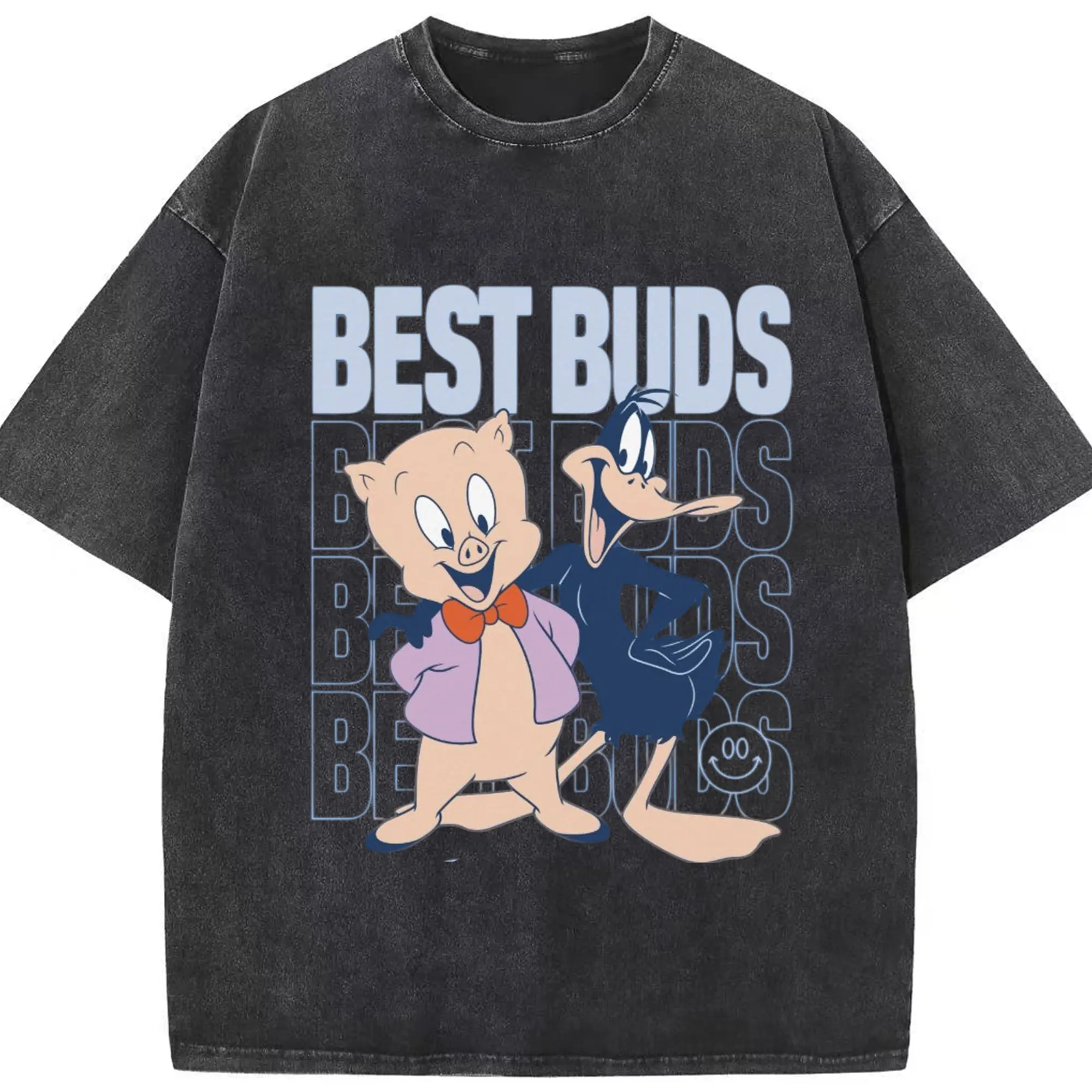 Porky Pig and Daffy Duck t-shirt - Washed Vintage Look 230g Cotton Oversized T-Shirt With Front Heat Transfer Print – Soft, Lightweight, Stylish Fit – Comfortable Casual Wear For Sports & Everyday Use