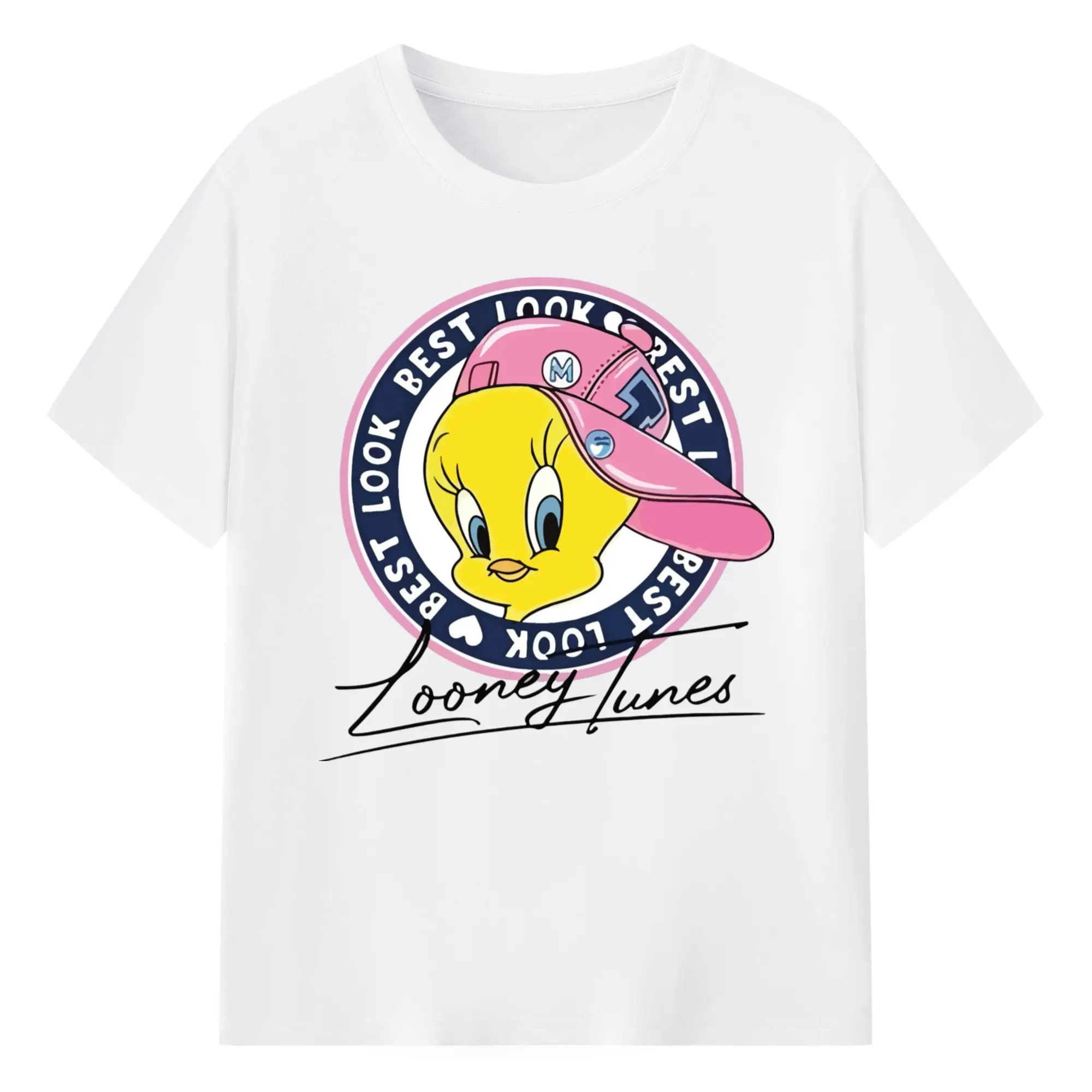 Tweety bird face t-shirts - 180g Cotton T-Shirt With Front Heat Transfer Print – Soft, Lightweight, Fitted Design – Comfortable Casual Wear For Sports & Everyday Use