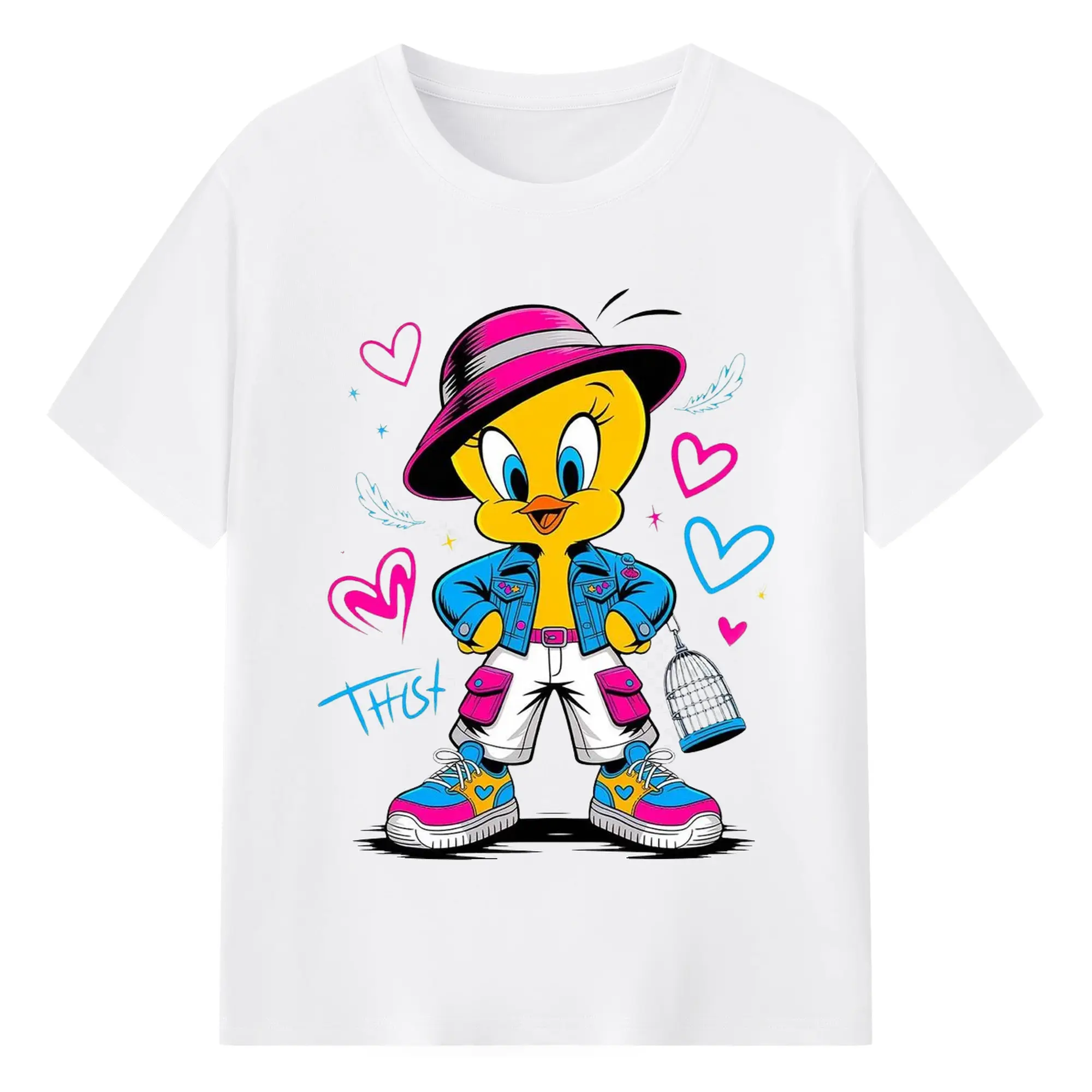 Tweety Bird graphic t-shirt - 180g Cotton T-Shirt With Front Heat Transfer Print – Soft, Lightweight, Fitted Design – Comfortable Casual Wear For Sports & Everyday Use