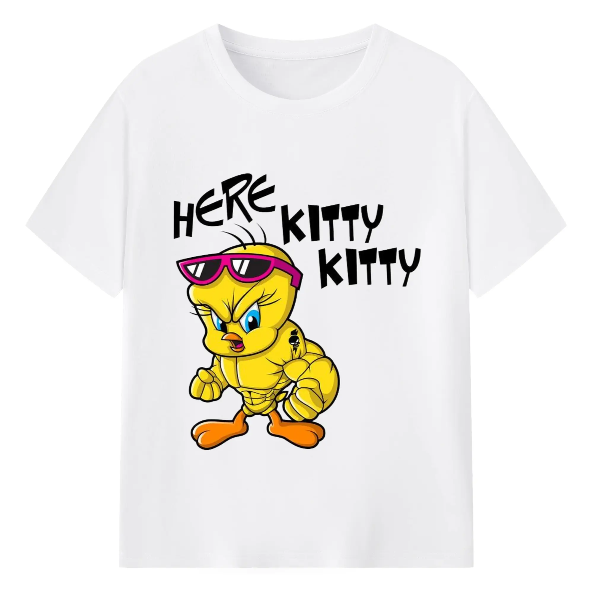 Tweety bird tee shirts - 180g Cotton T-Shirt With Front Heat Transfer Print – Soft, Lightweight, Fitted Design – Comfortable Casual Wear For Sports & Everyday Use