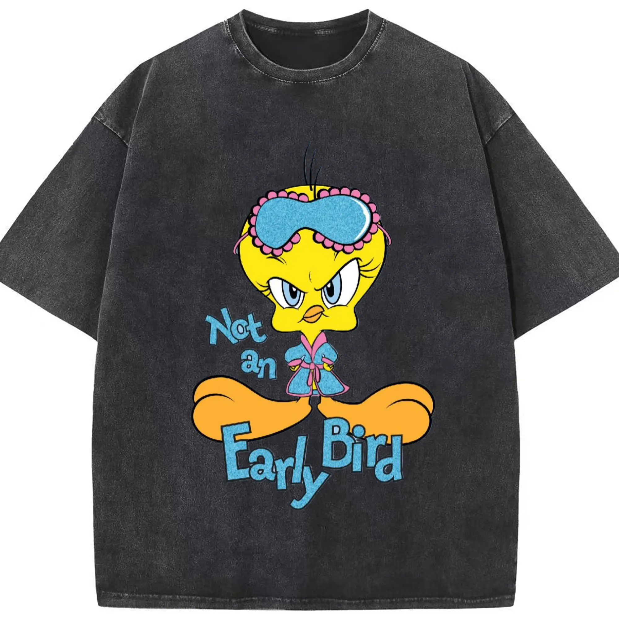 Angry tweety bird t shirt​ - Washed Vintage Look 230g Cotton Oversized T-Shirt With Front Heat Transfer Print – Soft, Lightweight, Stylish Fit – Comfortable Casual Wear For Sports & Everyday Use