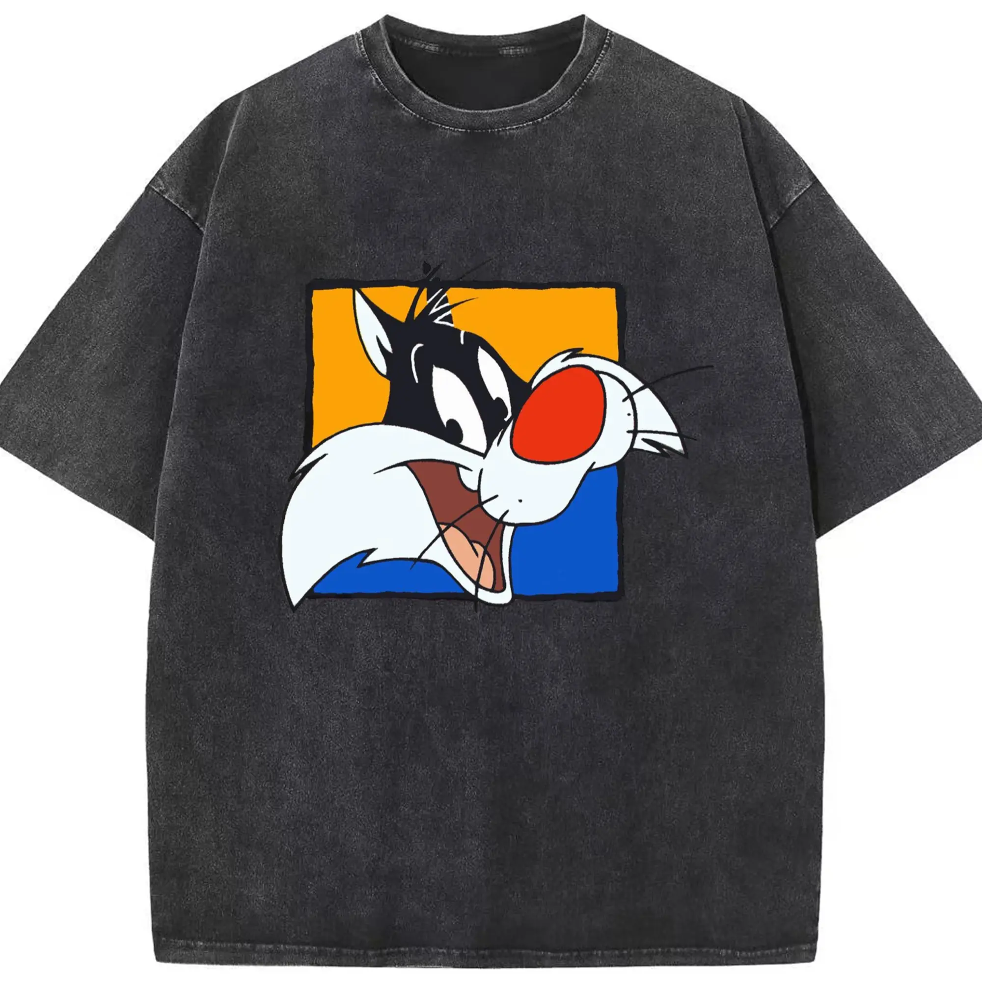 Sylvester t-shirt​ - Washed Vintage Look 230g Cotton Oversized T-Shirt With Front Heat Transfer Print – Soft, Lightweight, Stylish Fit – Comfortable Casual Wear For Sports & Everyday Use