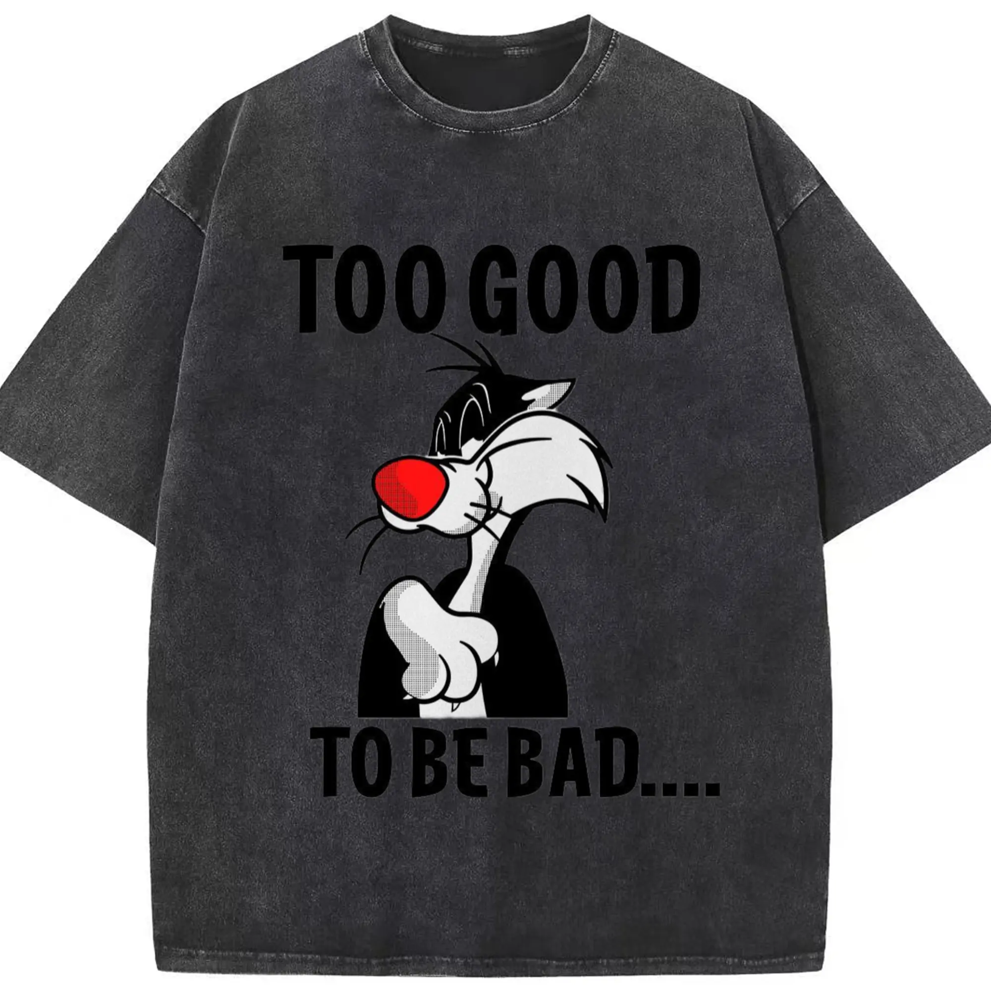 Vintage sylvester cat t shirt​ - Washed Vintage Look 230g Cotton Oversized T-Shirt With Front Heat Transfer Print – Soft, Lightweight, Stylish Fit – Comfortable Casual Wear For Sports & Everyday Use