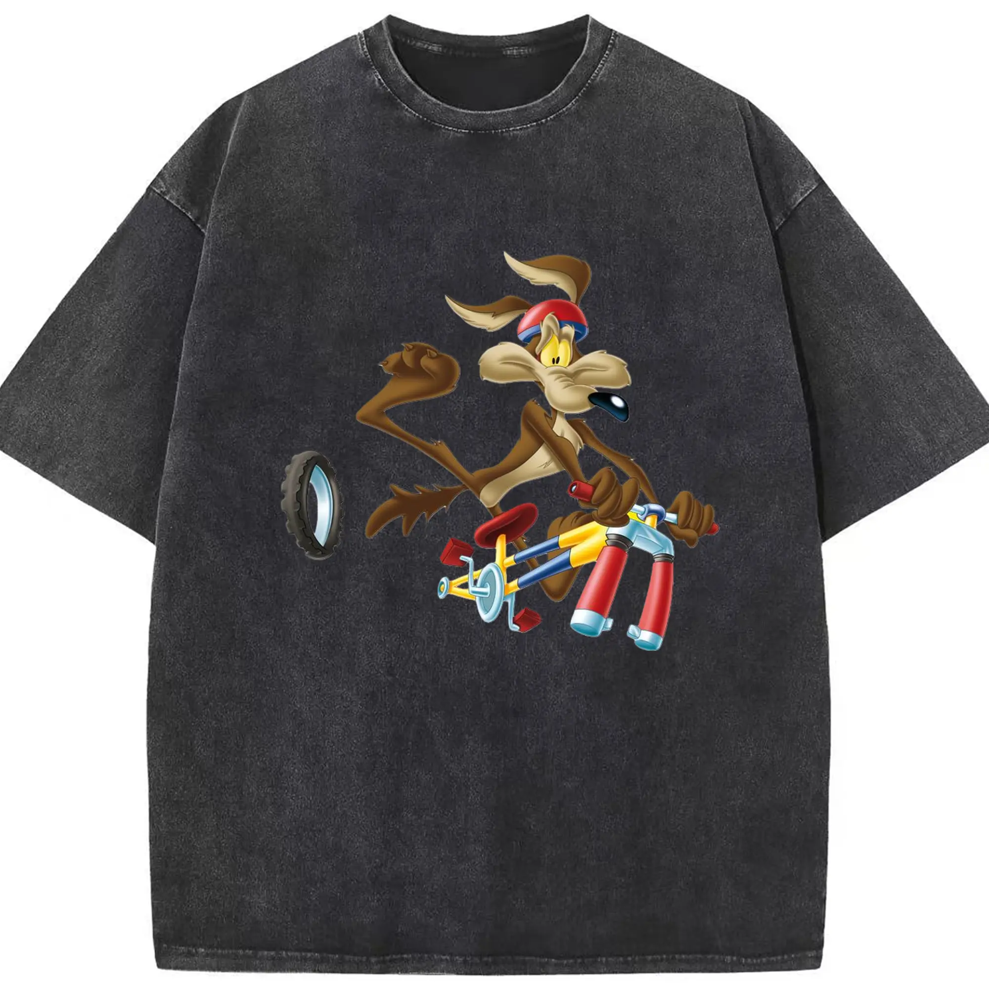 Wile e coyote cartoon t shirts - Washed Vintage Look 230g Cotton Oversized T-Shirt With Front Heat Transfer Print – Soft, Lightweight, Stylish Fit – Comfortable Casual Wear For Sports & Everyday Use