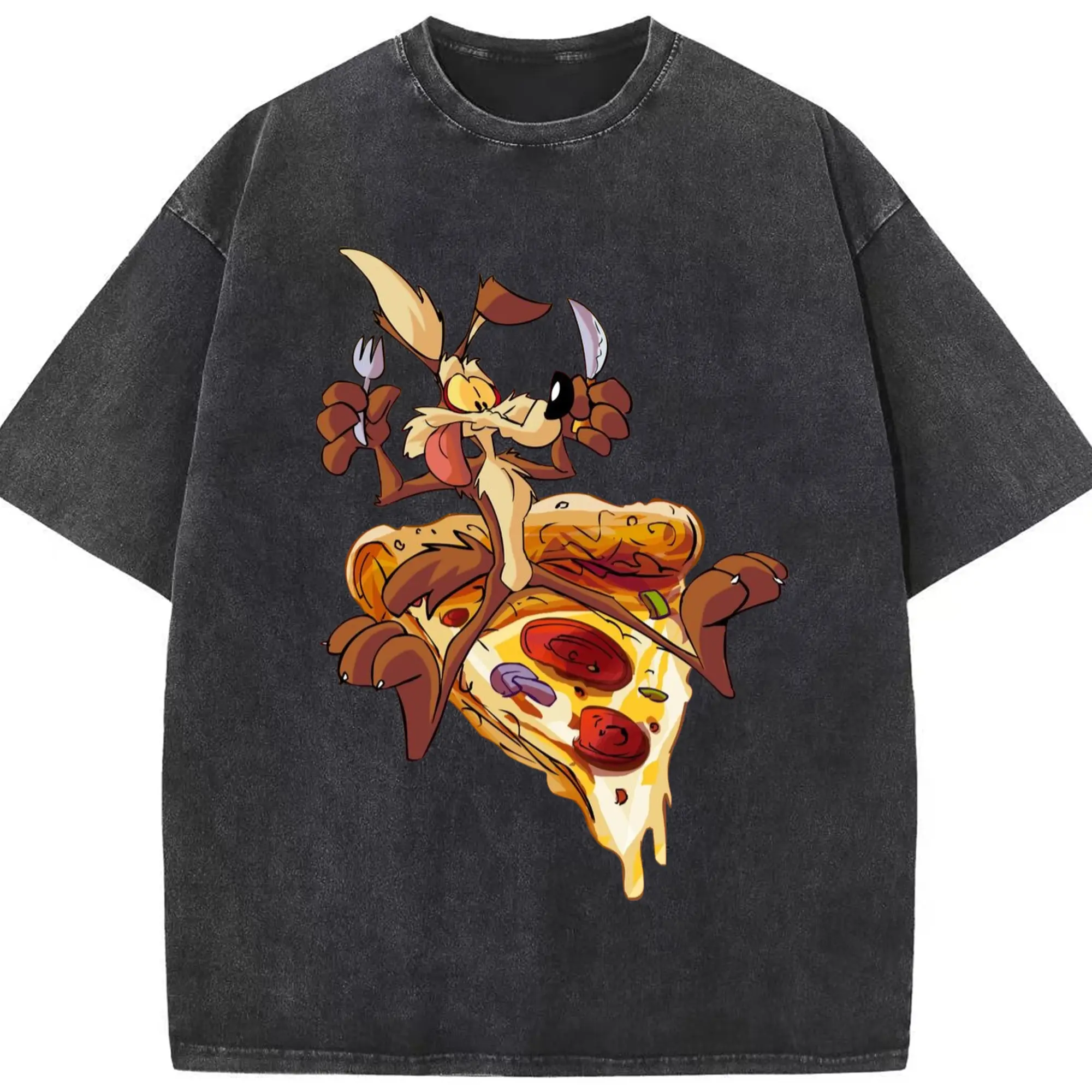 Wile e coyote funny tee - Washed Vintage Look 230g Cotton Oversized T-Shirt With Front Heat Transfer Print – Soft, Lightweight, Stylish Fit – Comfortable Casual Wear For Sports & Everyday Use