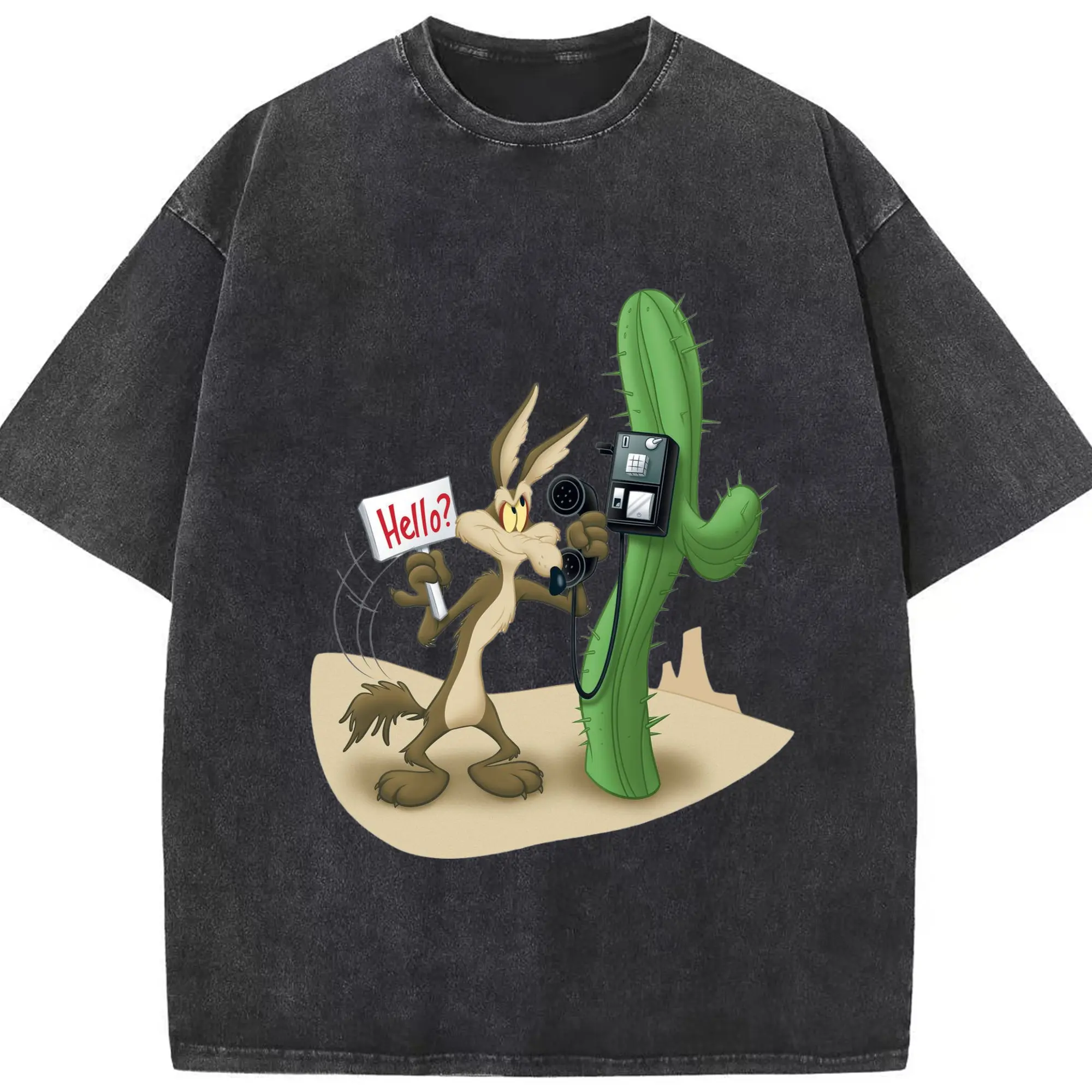 Wile e coyote t shirts - Washed Vintage Look 230g Cotton Oversized T-Shirt With Front Heat Transfer Print – Soft, Lightweight, Stylish Fit – Comfortable Casual Wear For Sports & Everyday Use