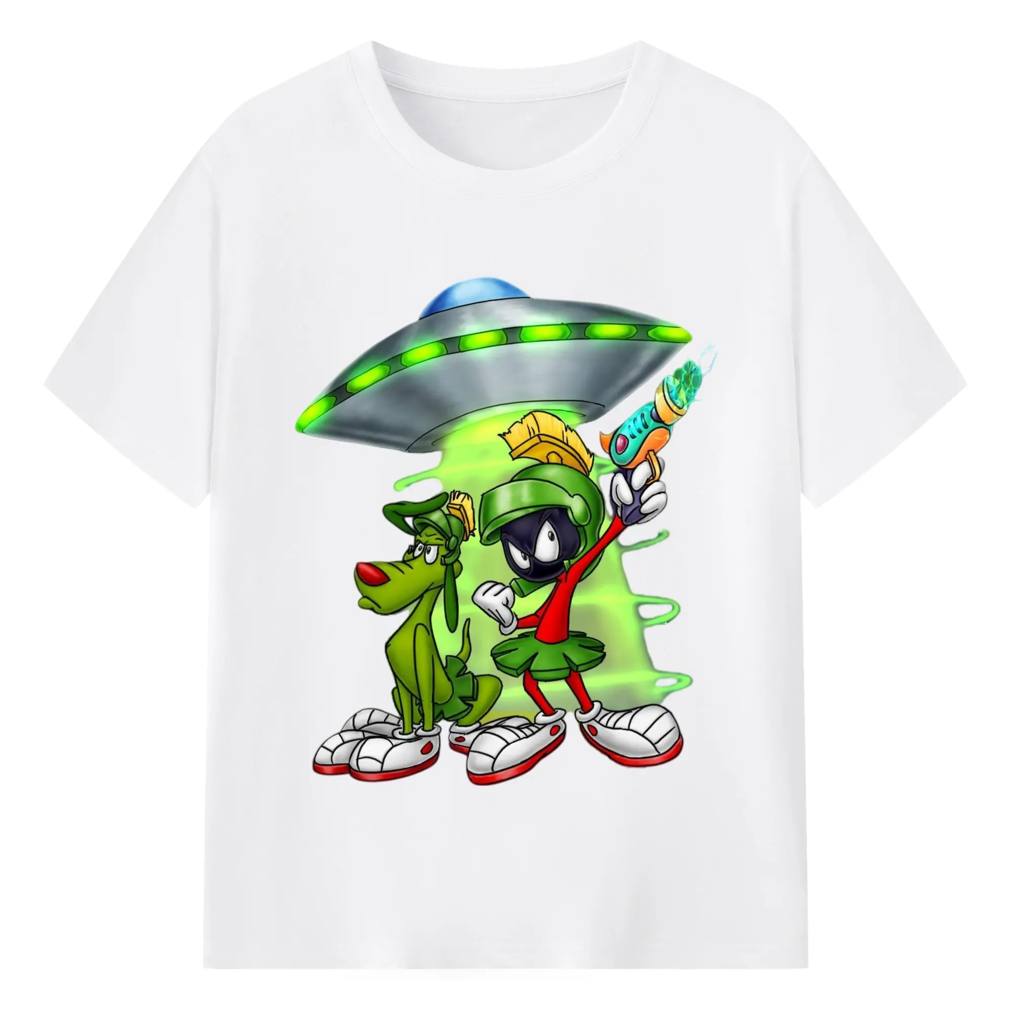 Marvin the martian and dog  vintage t shirt - 180g Cotton T-Shirt With Front Heat Transfer Print – Soft, Lightweight, Fitted Design – Comfortable Casual Wear For Sports & Everyday Use