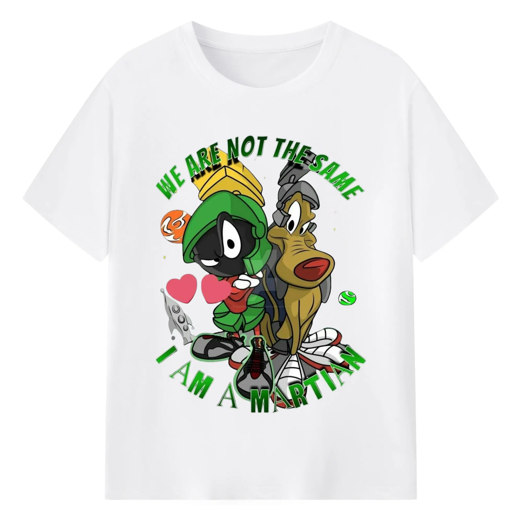 Marvin the martian and dog graphic t shirt - 180g Cotton T-Shirt With Front Heat Transfer Print – Soft, Lightweight, Fitted Design – Comfortable Casual Wear For Sports & Everyday Use