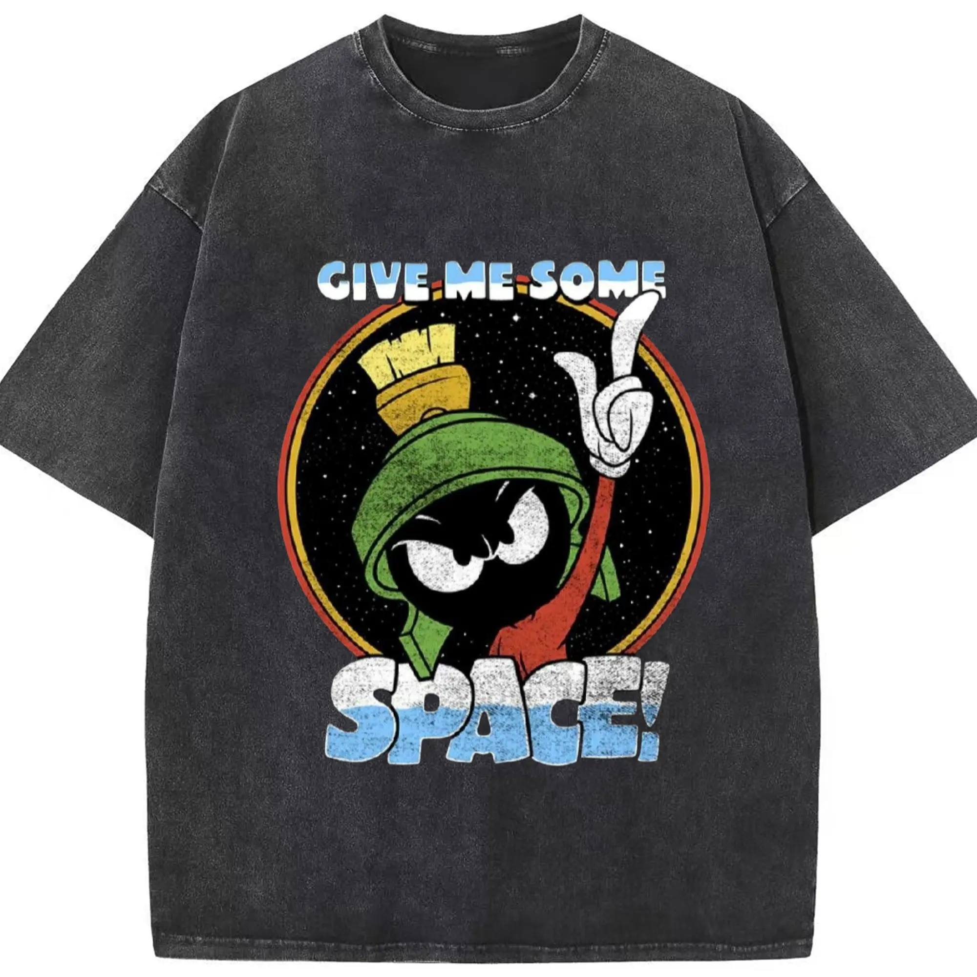 Marvin the martian space jam shirt - Washed Vintage Look 230g Cotton Oversized T-Shirt With Front Heat Transfer Print – Soft, Lightweight, Stylish Fit – Comfortable Casual Wear For Sports & Everyday Use