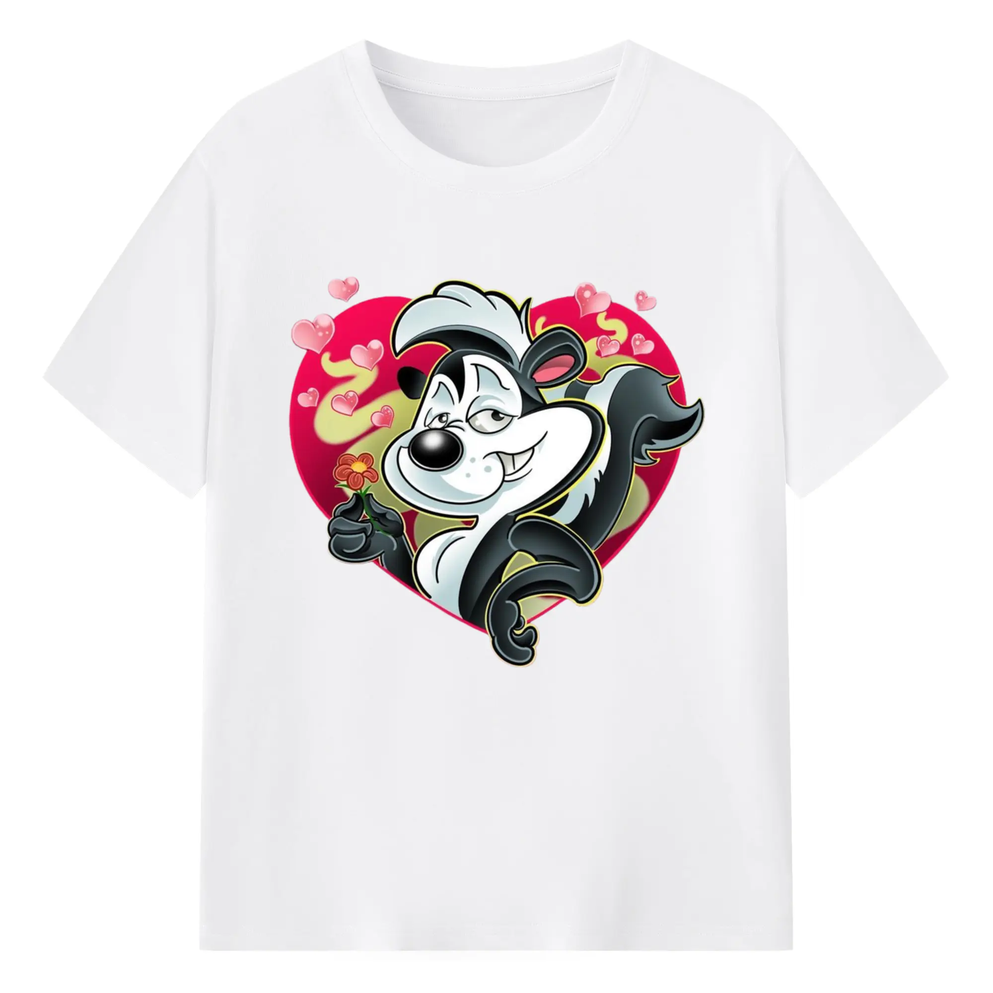 Pepe le pew love t-shirt​ - 180g Cotton T-Shirt With Front Heat Transfer Print – Soft, Lightweight, Fitted Design – Comfortable Casual Wear For Sports & Everyday Use