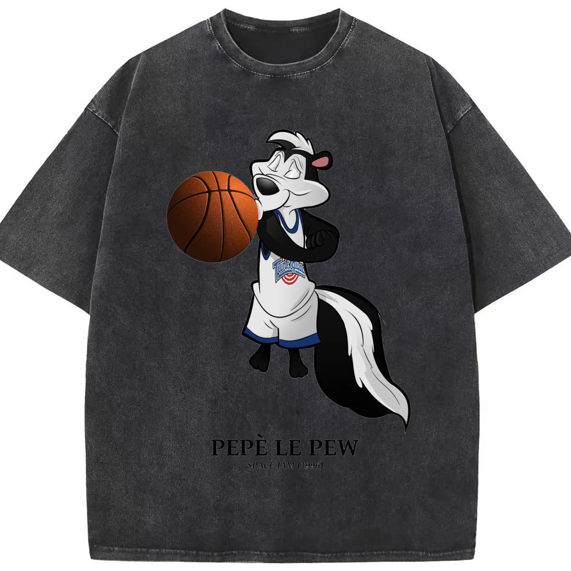 Pepé Le Pew basketball t shirts​ - Washed Vintage Look 230g Cotton Oversized T-Shirt With Front Heat Transfer Print – Soft, Lightweight, Stylish Fit – Comfortable Casual Wear For Sports & Everyday Use