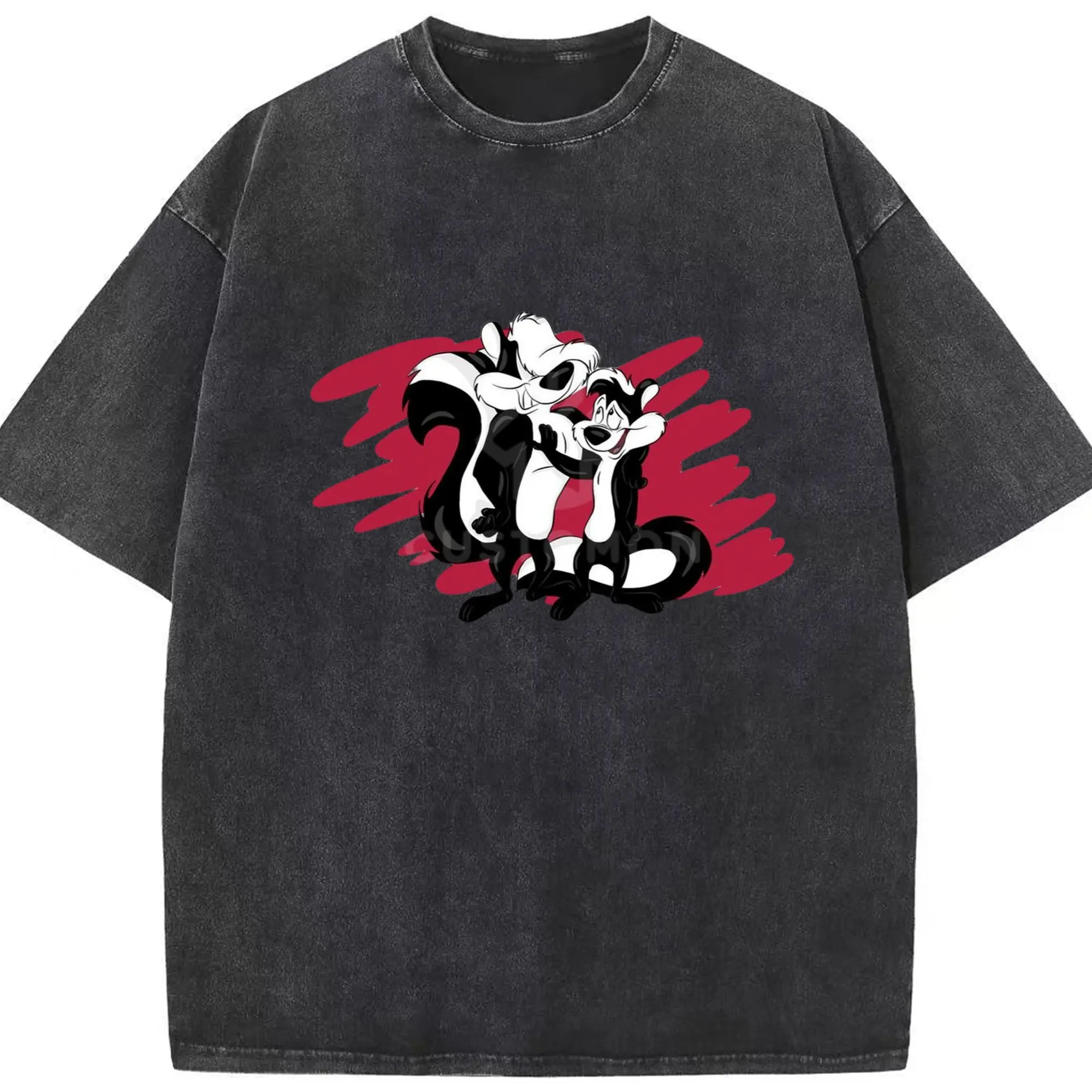 Pepe le pew brother tee shirts - Washed Vintage Look 230g Cotton Oversized T-Shirt With Front Heat Transfer Print – Soft, Lightweight, Stylish Fit – Comfortable Casual Wear For Sports & Everyday Use