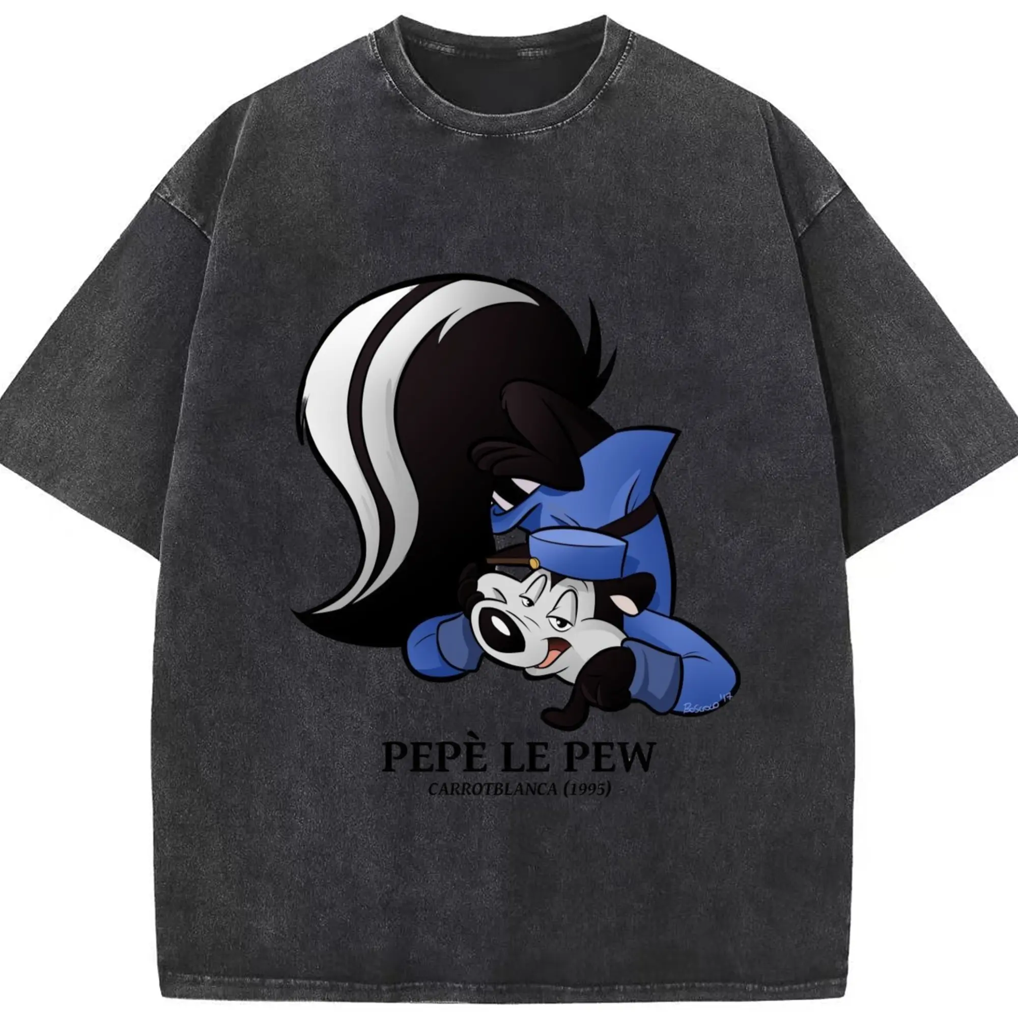 Pepe le pew tee shirts - Washed Vintage Look 230g Cotton Oversized T-Shirt With Front Heat Transfer Print – Soft, Lightweight, Stylish Fit – Comfortable Casual Wear For Sports & Everyday Use