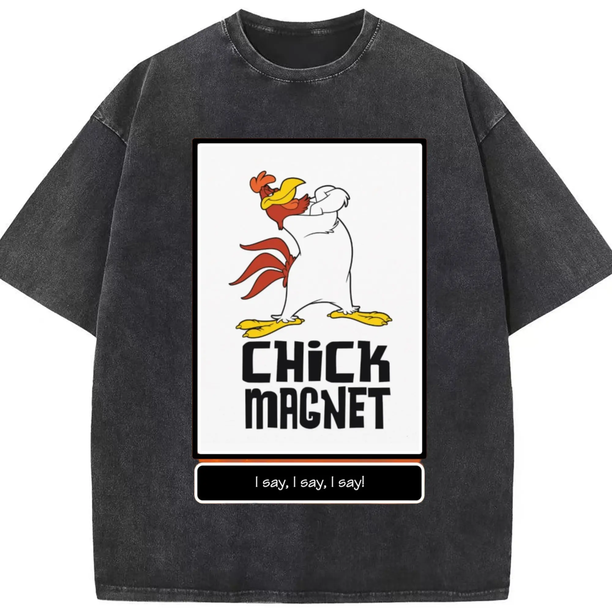 Foghorn leghorn graphic t shirt​ - Washed Vintage Look 230g Cotton Oversized T-Shirt With Front Heat Transfer Print – Soft, Lightweight, Stylish Fit – Comfortable Casual Wear For Sports & Everyday Use