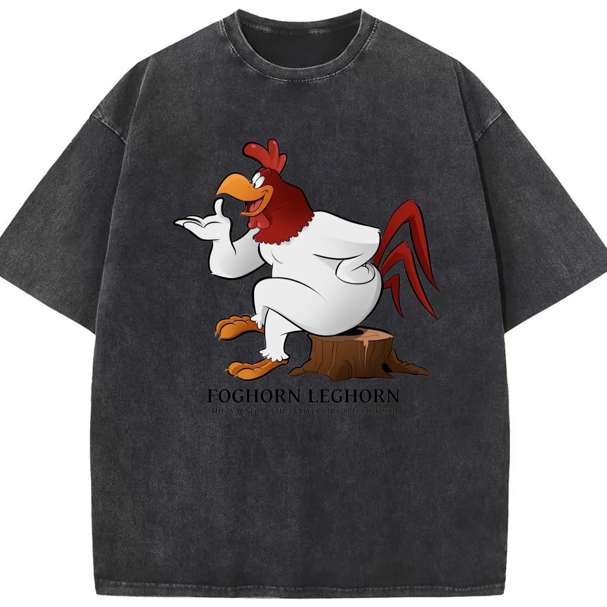 Foghorn leghorn mens shirts​ - Washed Vintage Look 230g Cotton Oversized T-Shirt With Front Heat Transfer Print – Soft, Lightweight, Stylish Fit – Comfortable Casual Wear For Sports & Everyday Use