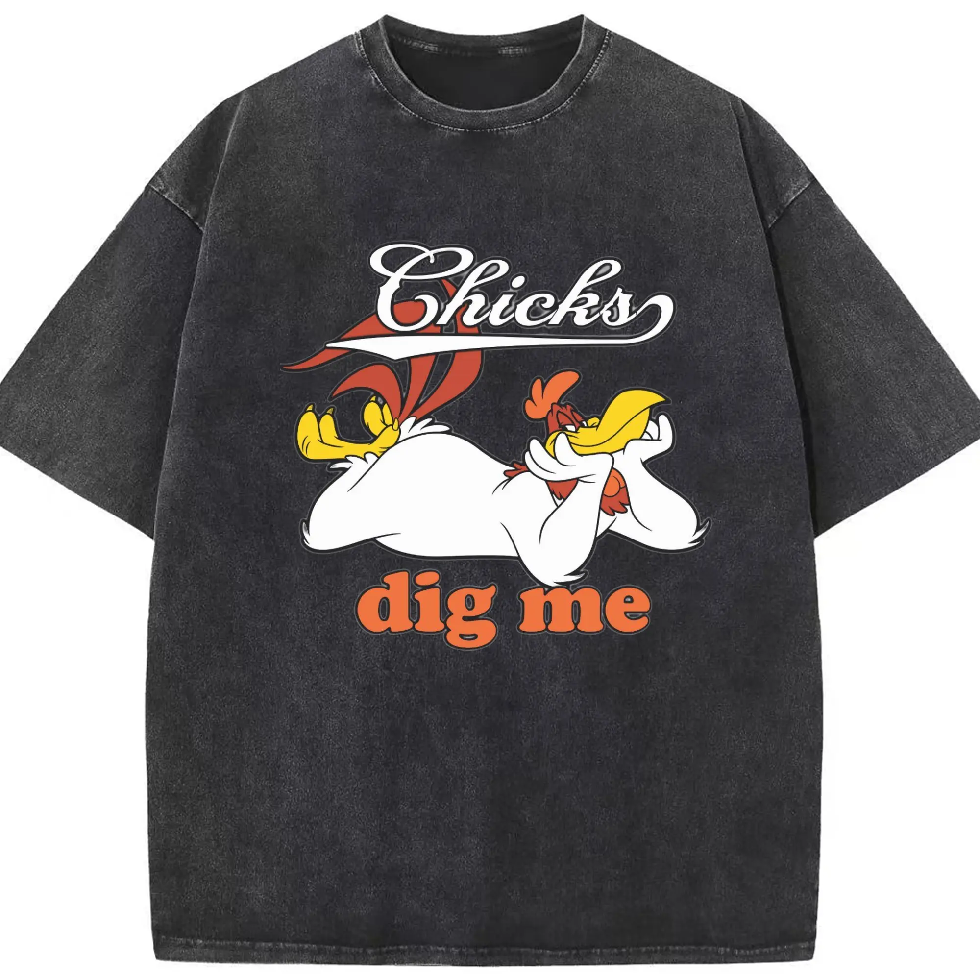 Foghorn Leghorn shirt - Washed Vintage Look 230g Cotton Oversized T-Shirt With Front Heat Transfer Print – Soft, Lightweight, Stylish Fit – Comfortable Casual Wear For Sports & Everyday Use