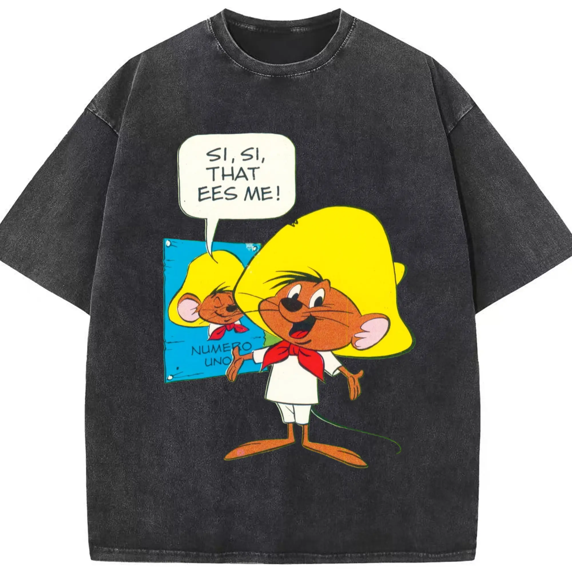 Speedy gonzales tee shirts​ - Washed Vintage Look 230g Cotton Oversized T-Shirt With Front Heat Transfer Print – Soft, Lightweight, Stylish Fit – Comfortable Casual Wear For Sports & Everyday Use