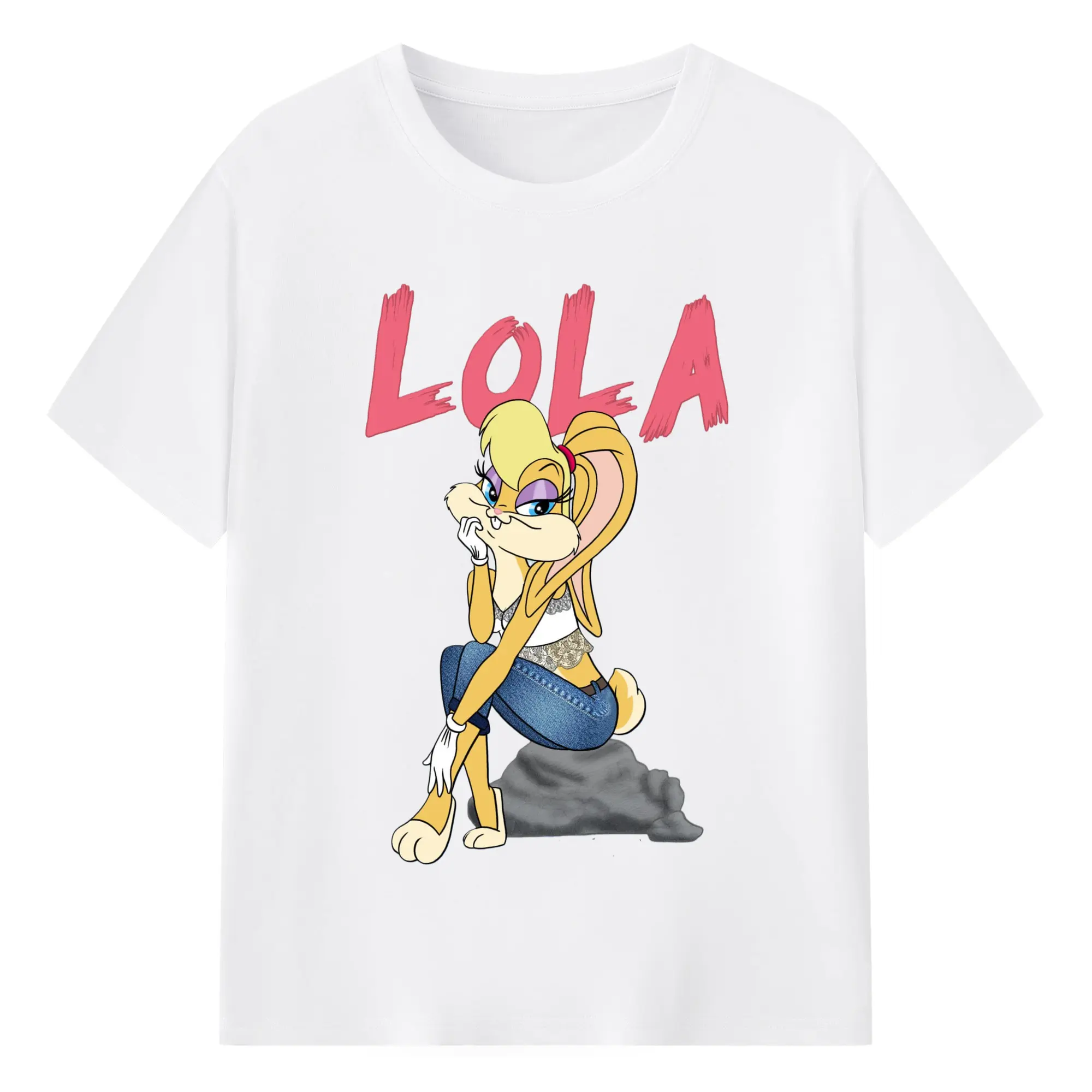 Lola bunny graphic t-shirt​ - 180g Cotton T-Shirt With Front Heat Transfer Print – Soft, Lightweight, Fitted Design – Comfortable Casual Wear For Sports & Everyday Use