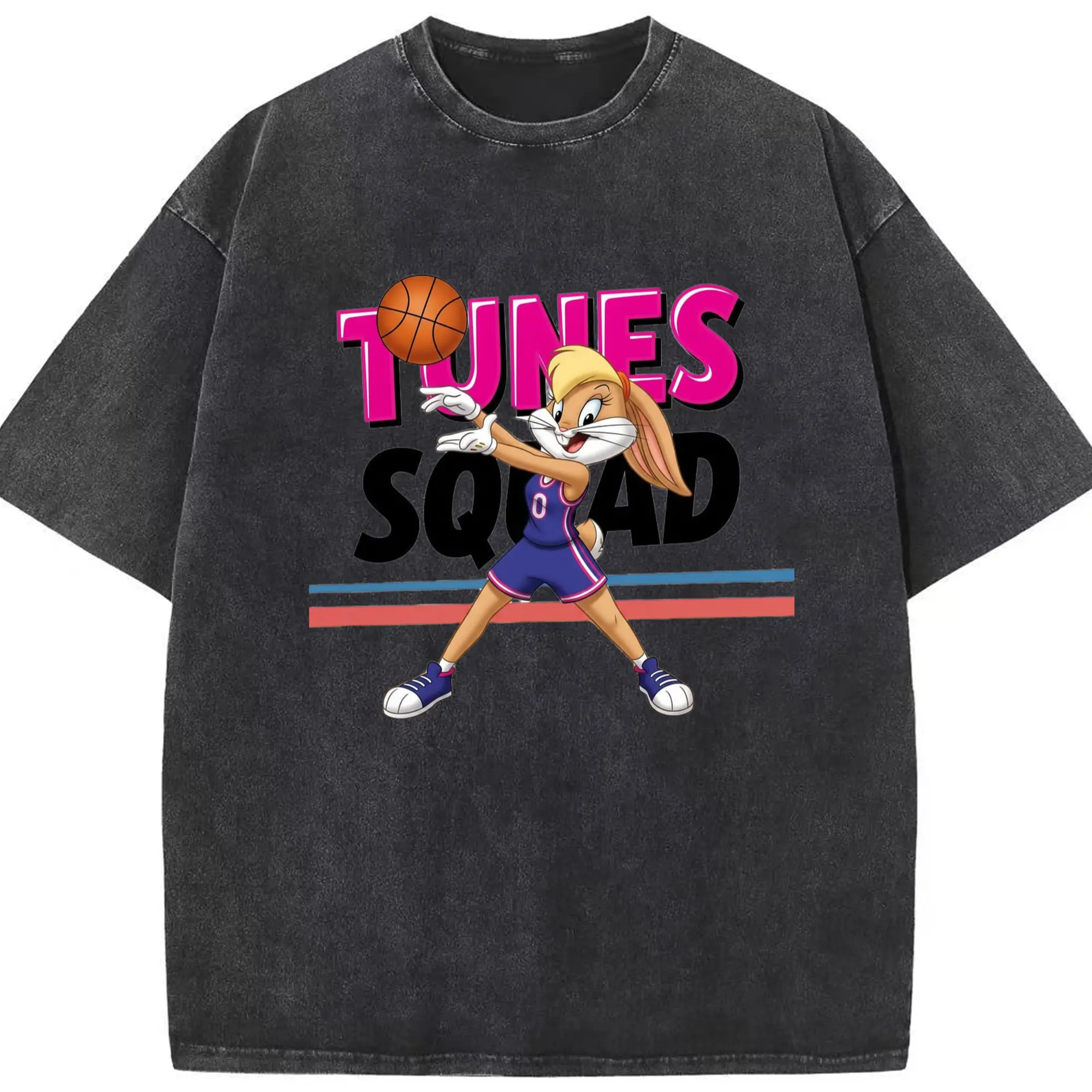 Lola bunny graphic shirt​ - Washed Vintage Look 230g Cotton Oversized T-Shirt With Front Heat Transfer Print – Soft, Lightweight, Stylish Fit – Comfortable Casual Wear For Sports & Everyday Use