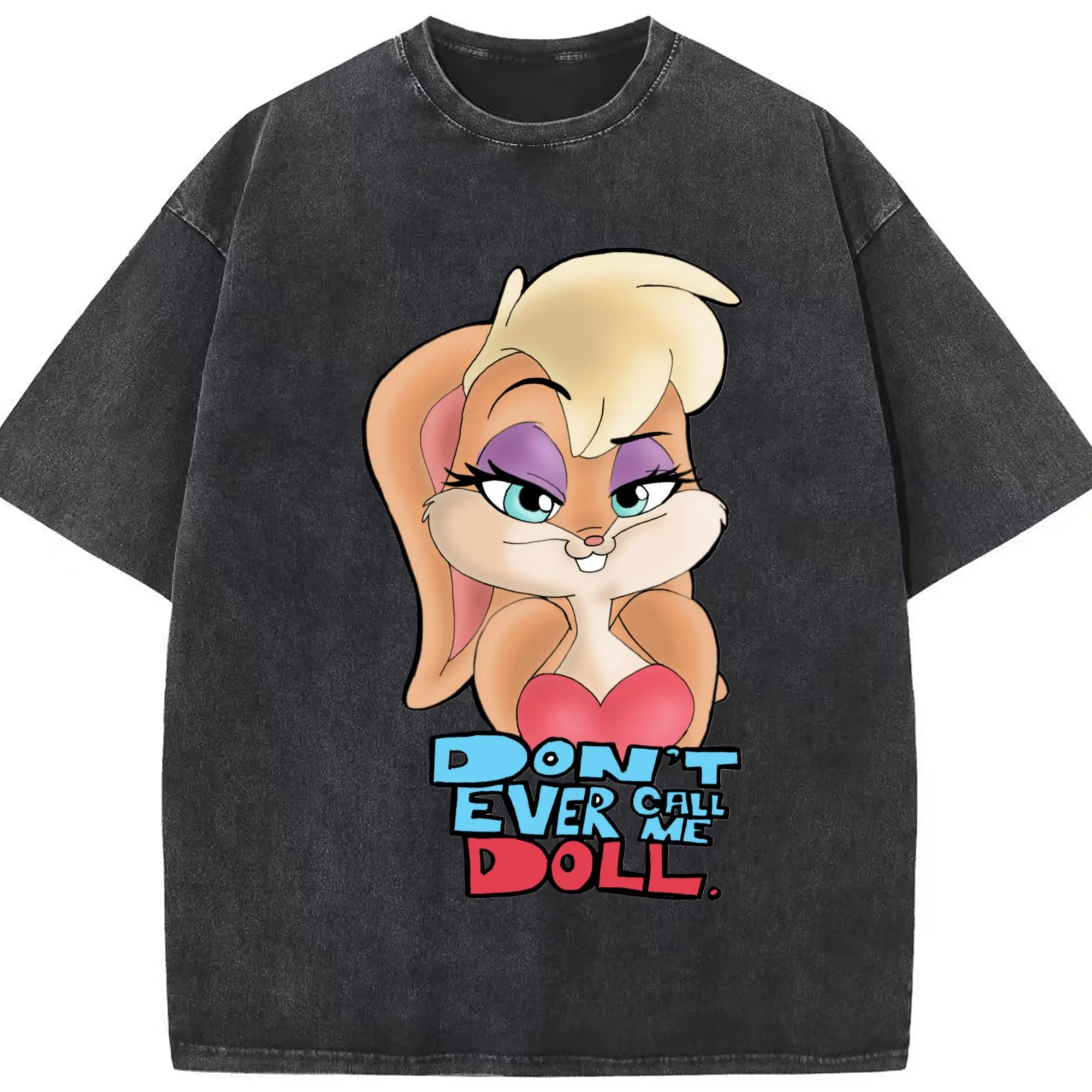 Lola Bunny shirt - Washed Vintage Look 230g Cotton Oversized T-Shirt With Front Heat Transfer Print – Soft, Lightweight, Stylish Fit – Comfortable Casual Wear For Sports & Everyday Use
