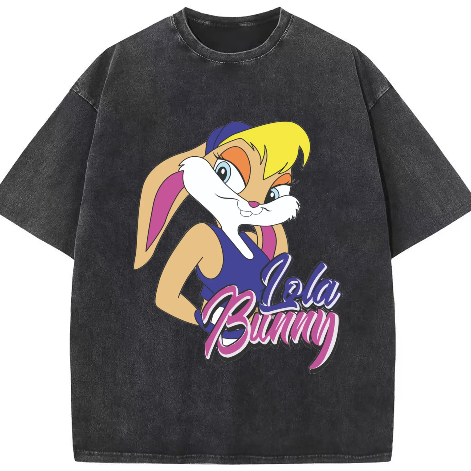 Lola bunny tee shirt​ - Washed Vintage Look 230g Cotton Oversized T-Shirt With Front Heat Transfer Print – Soft, Lightweight, Stylish Fit – Comfortable Casual Wear For Sports & Everyday Use