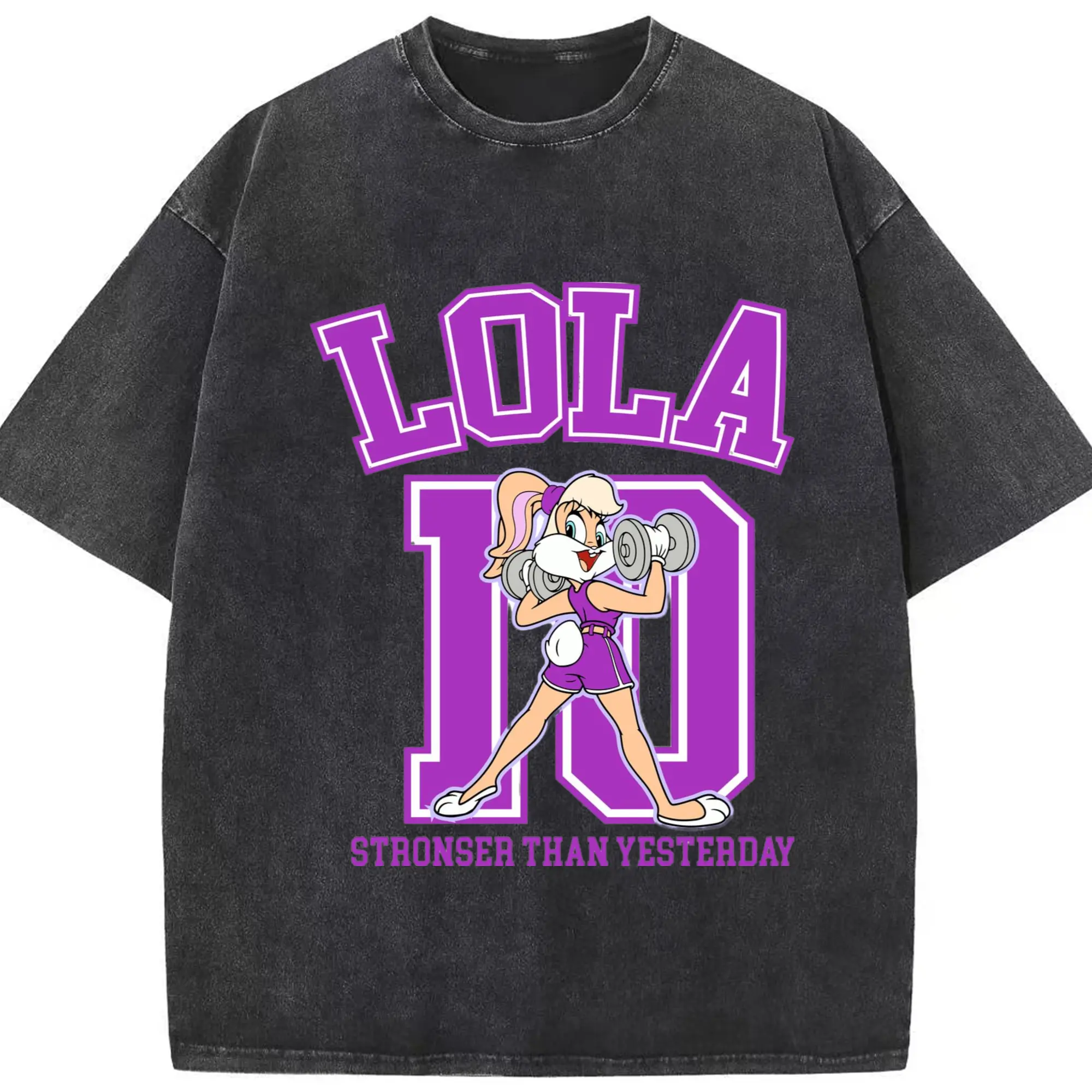 Vintage lola bunny #10 shirt - Washed Vintage Look 230g Cotton Oversized T-Shirt With Front Heat Transfer Print – Soft, Lightweight, Stylish Fit – Comfortable Casual Wear For Sports & Everyday Use