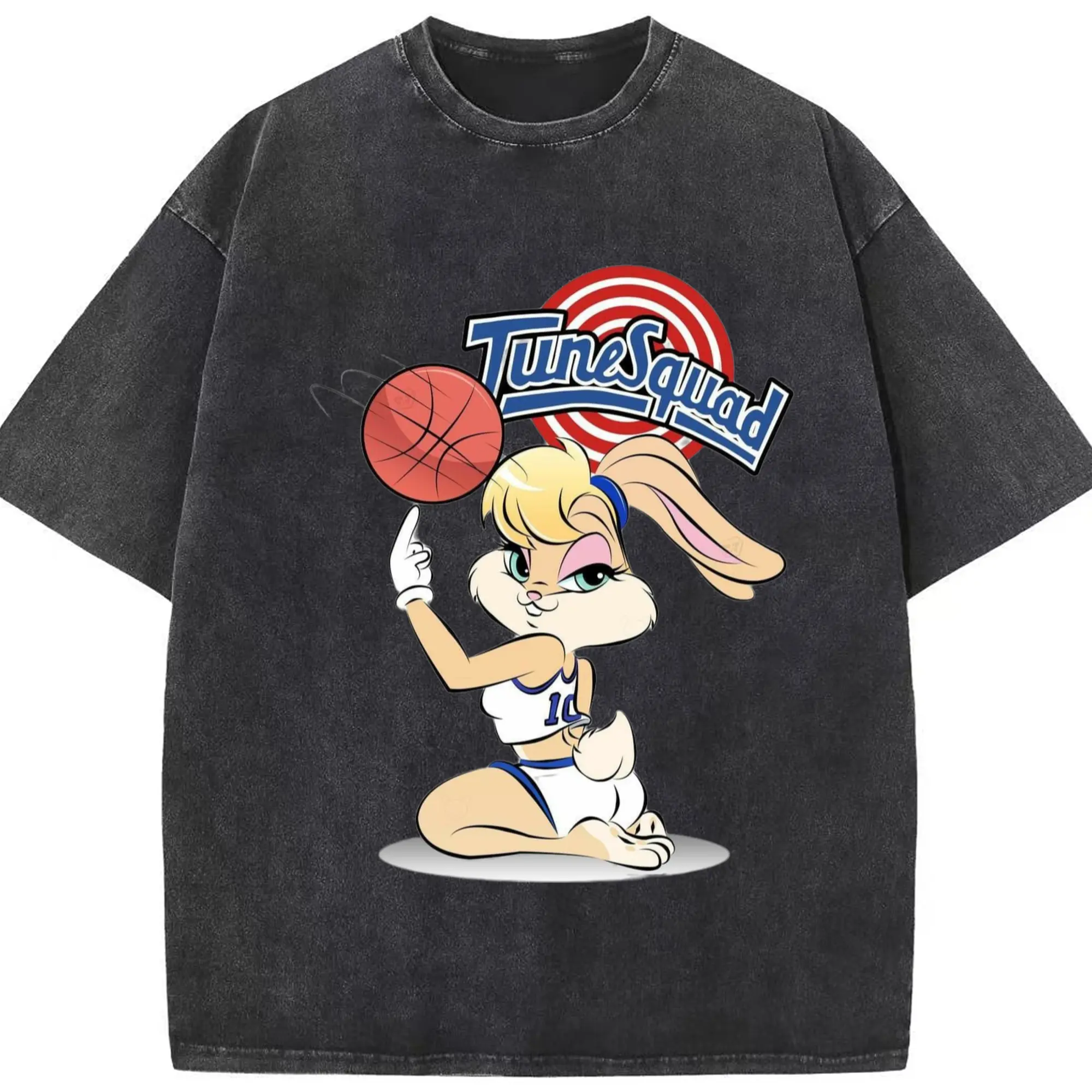 Vintage lola bunny basketball shirt - Washed Vintage Look 230g Cotton Oversized T-Shirt With Front Heat Transfer Print – Soft, Lightweight, Stylish Fit – Comfortable Casual Wear For Sports & Everyday Use