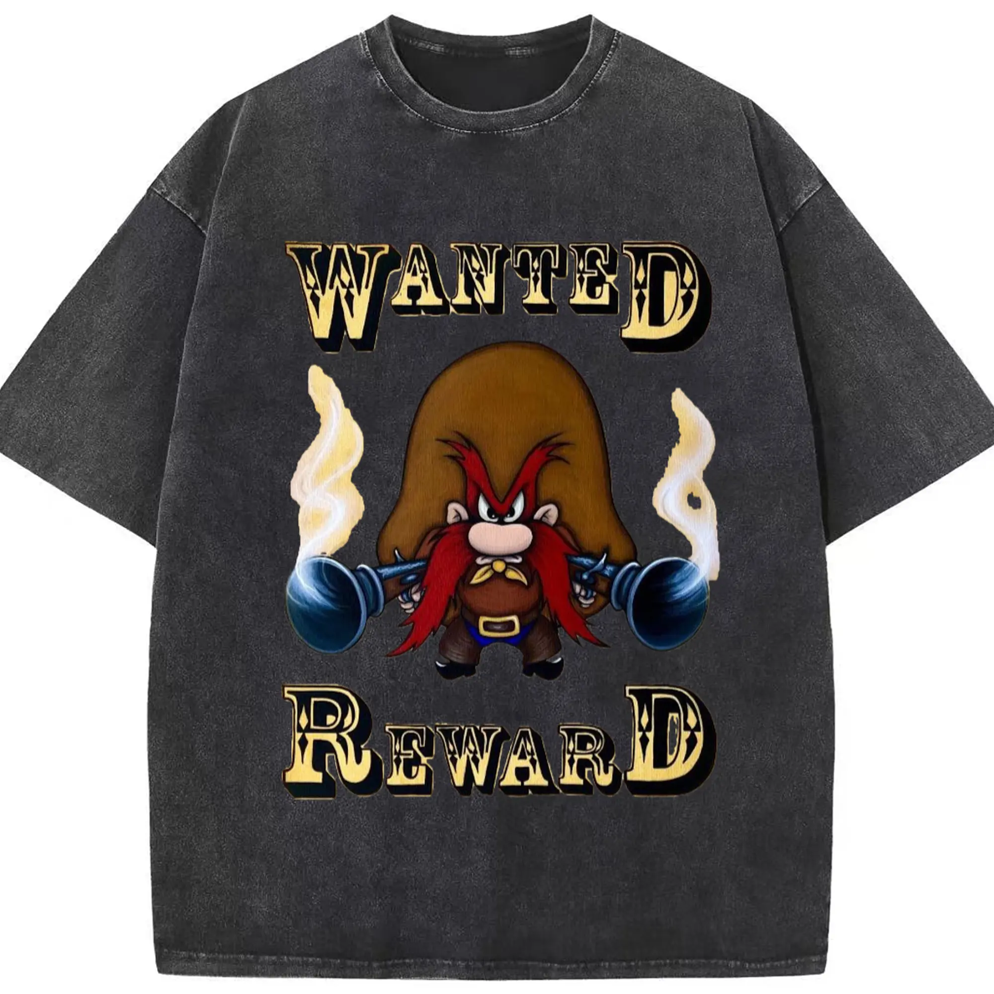 Men's yosemite sam  shirt​ - Washed Vintage Look 230g Cotton Oversized T-Shirt With Front Heat Transfer Print – Soft, Lightweight, Stylish Fit – Comfortable Casual Wear For Sports & Everyday Use