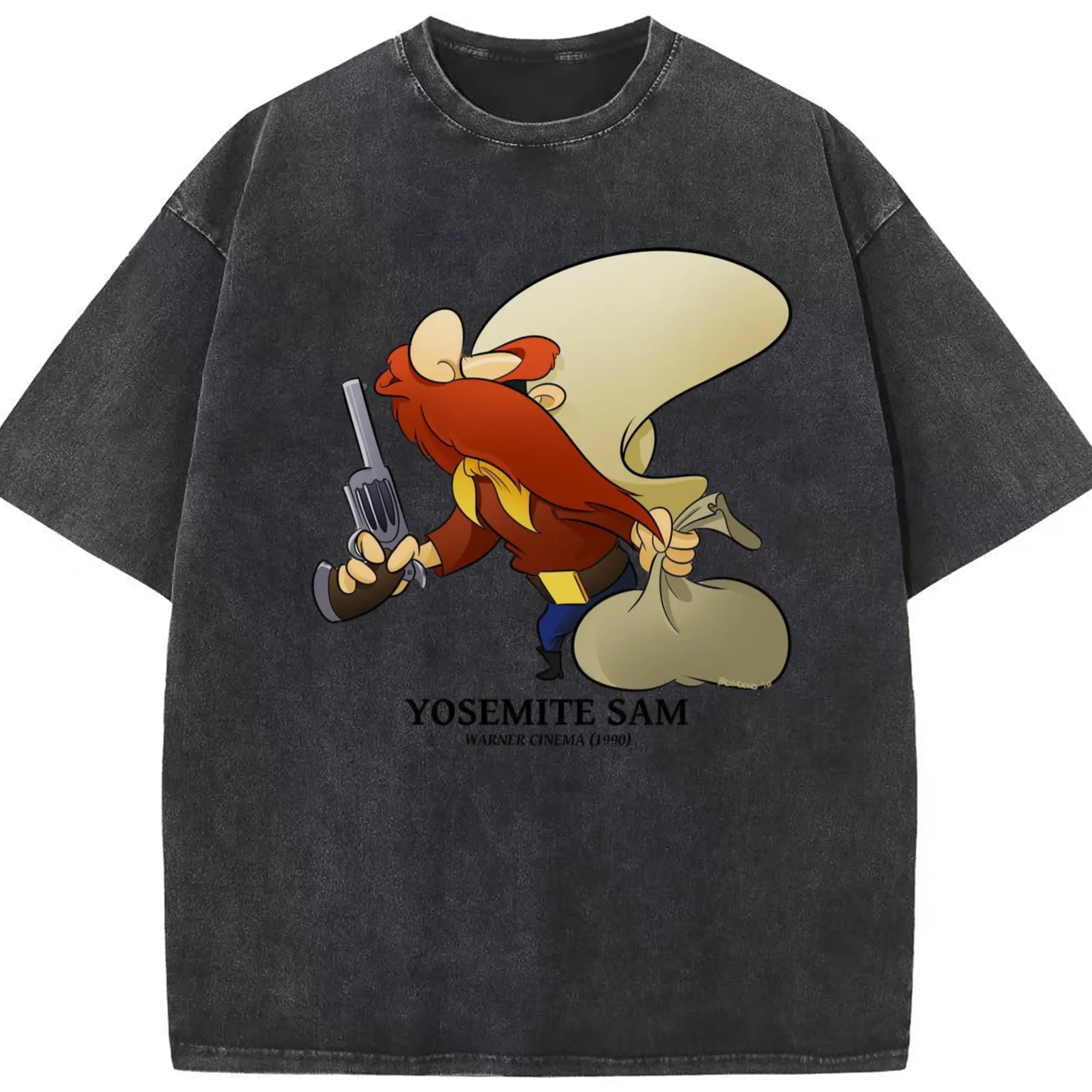 Yosemite sam t shirt - Washed Vintage Look 230g Cotton Oversized T-Shirt With Front Heat Transfer Print – Soft, Lightweight, Stylish Fit – Comfortable Casual Wear For Sports & Everyday Use