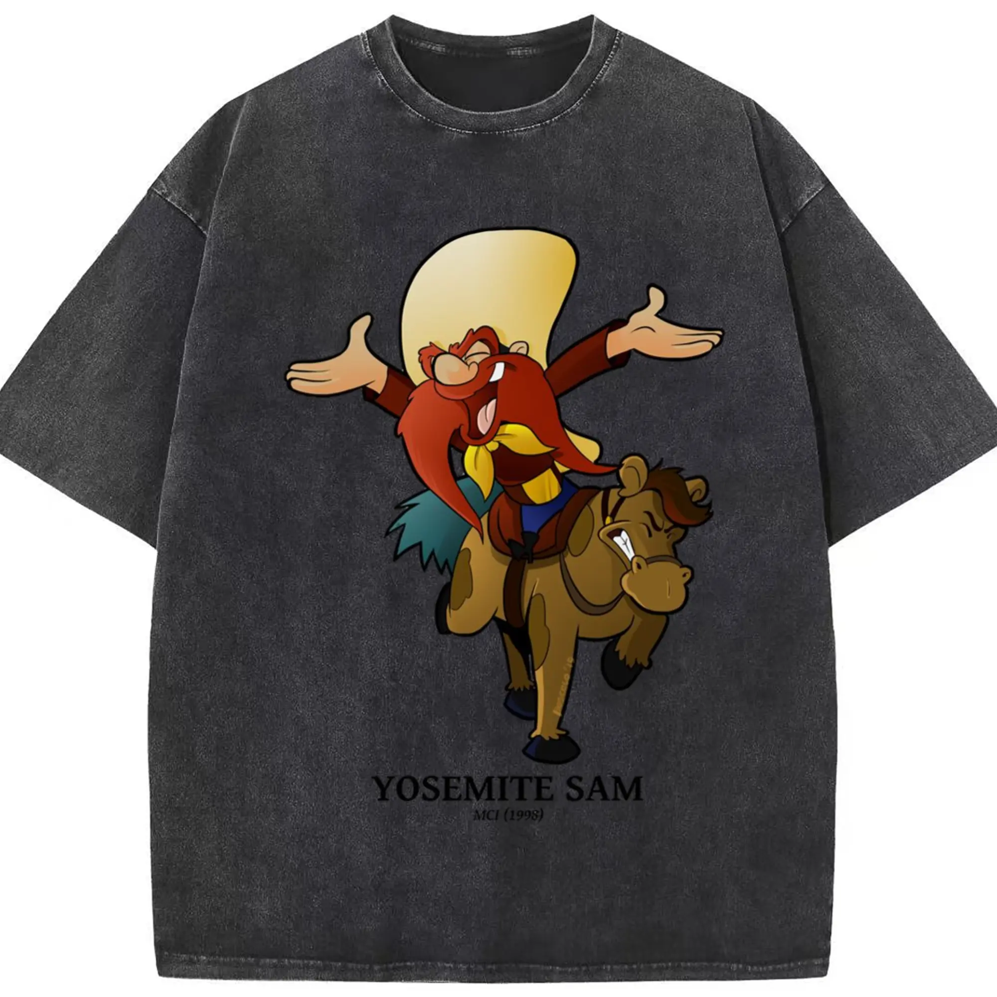 Yosemite sam tee shirts - Washed Vintage Look 230g Cotton Oversized T-Shirt With Front Heat Transfer Print – Soft, Lightweight, Stylish Fit – Comfortable Casual Wear For Sports & Everyday Use