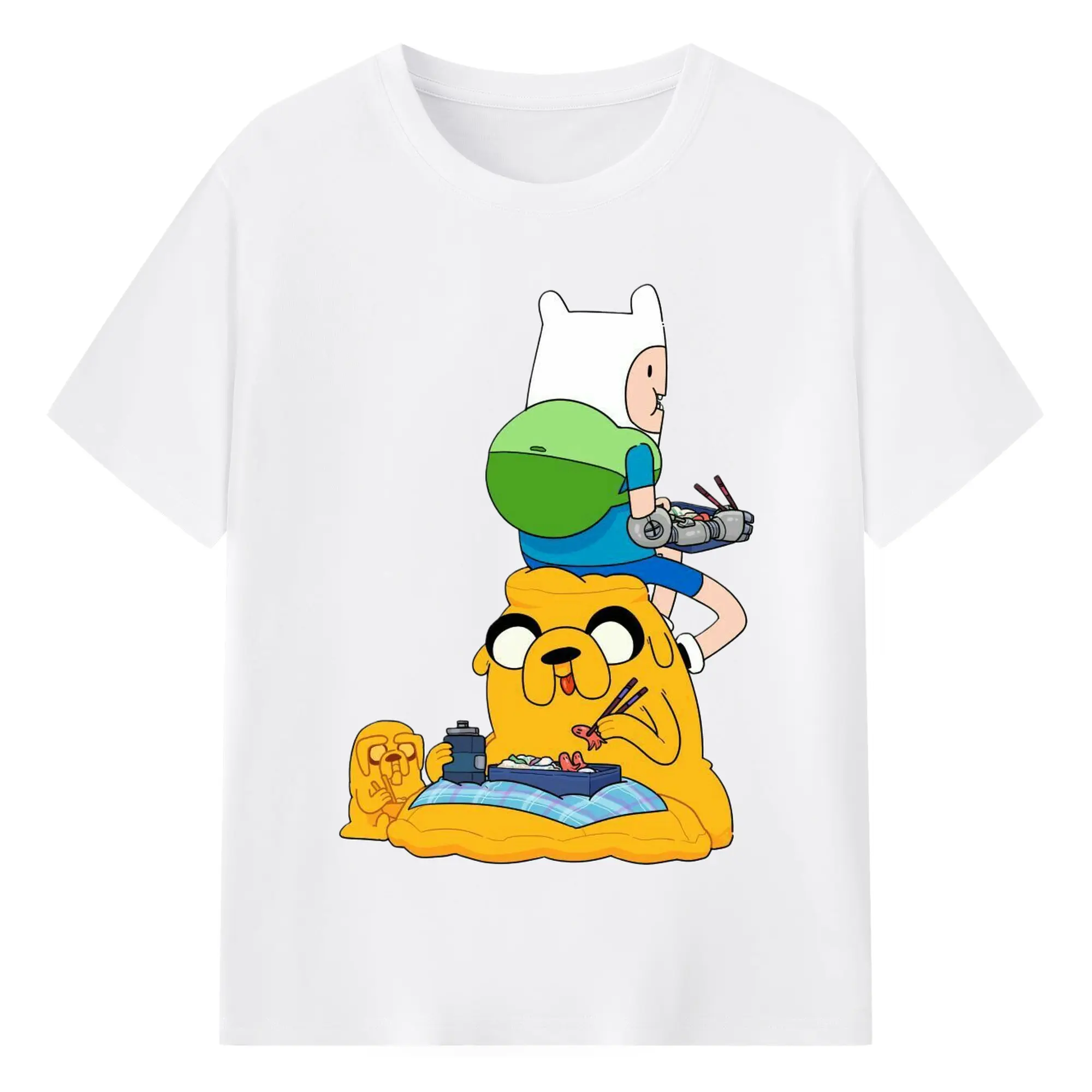 Adventure Time Finn and Jake cartoon Tee - 180g Cotton T-Shirt With Front Heat Transfer Print – Soft, Lightweight, Fitted Design – Comfortable Casual Wear For Sports & Everyday Use