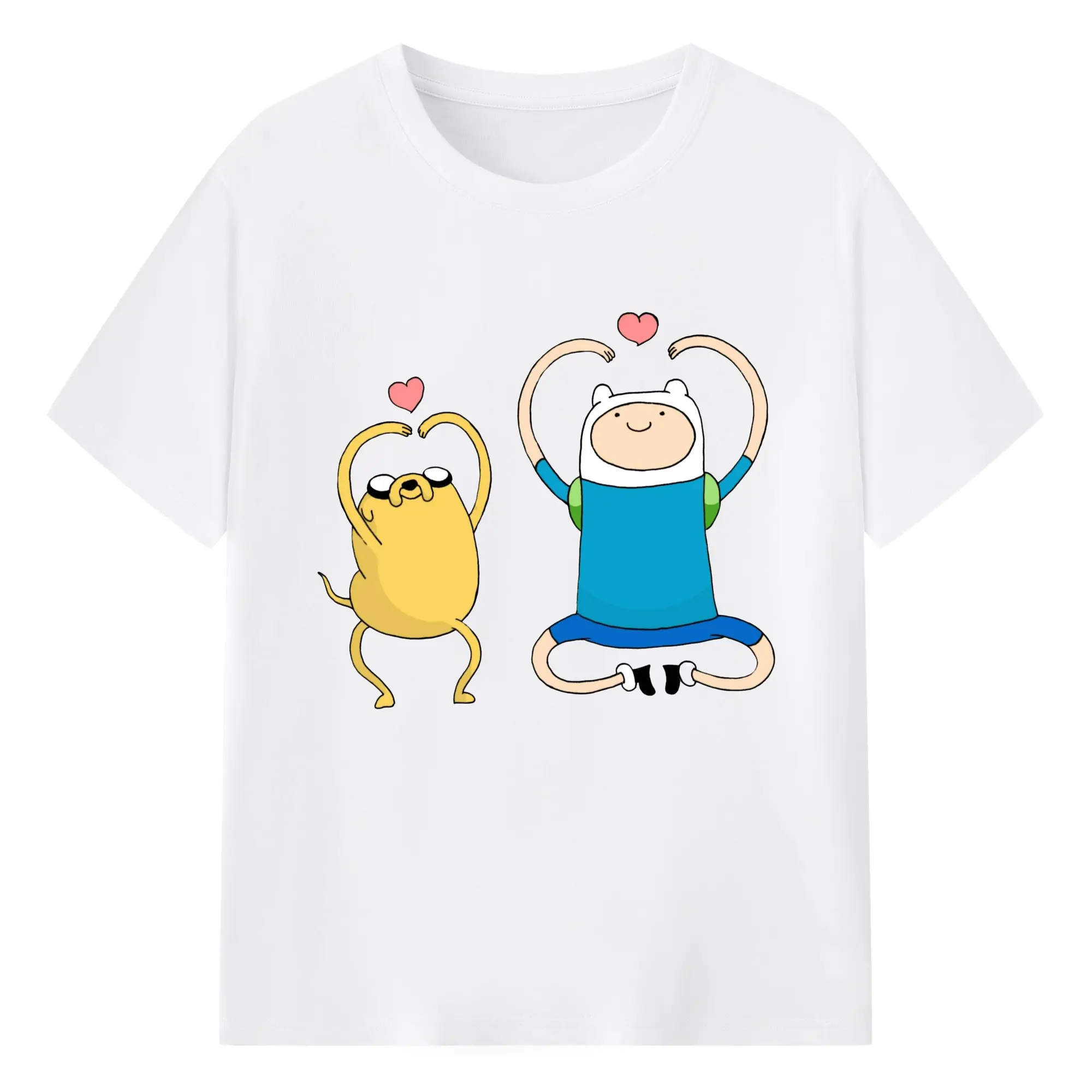 Adventure Time Finn and Jake t-shirt - 180g Cotton T-Shirt With Front Heat Transfer Print – Soft, Lightweight, Fitted Design – Comfortable Casual Wear For Sports & Everyday Use