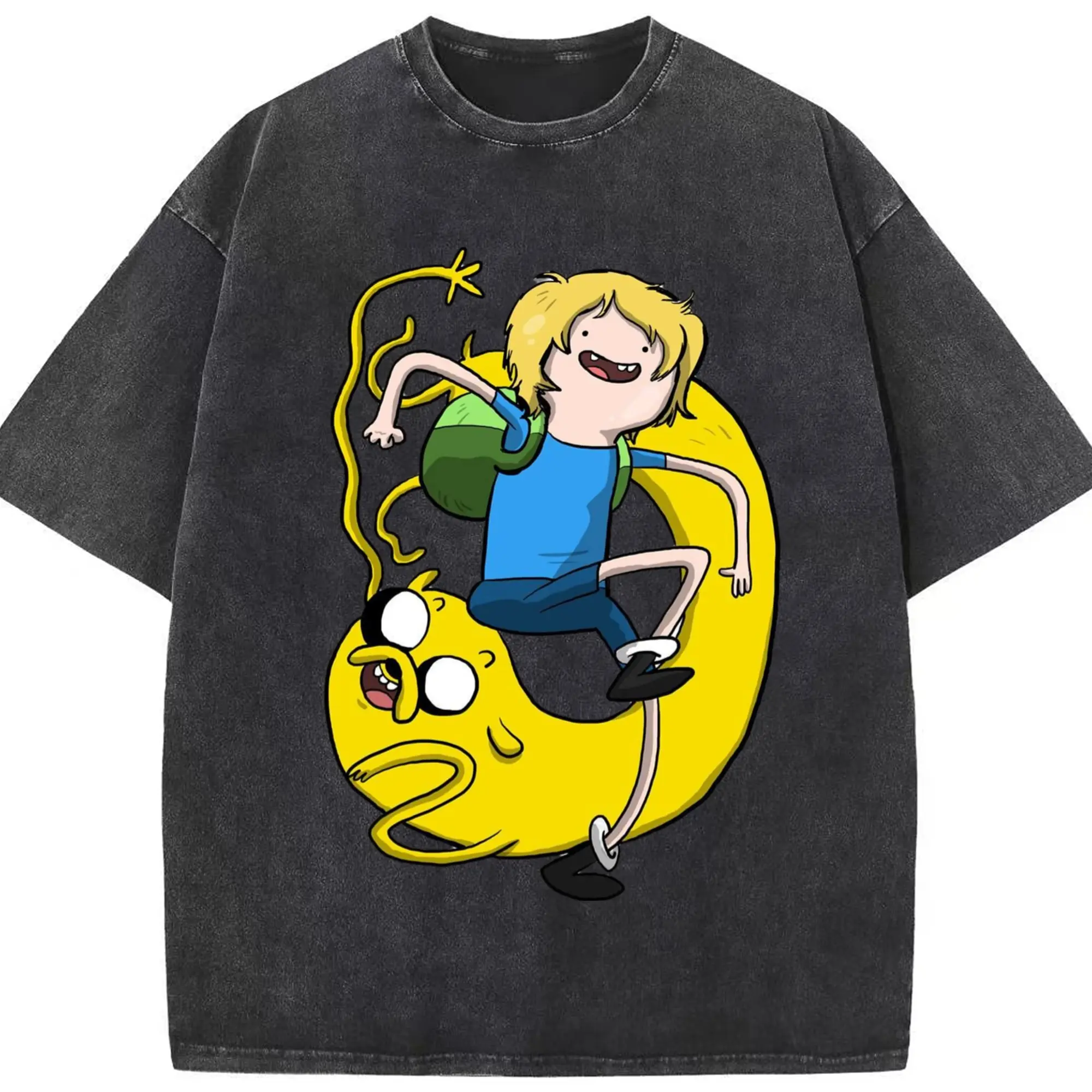 Adventure time finn collage shirt​ - Washed Vintage Look 230g Cotton Oversized T-Shirt With Front Heat Transfer Print – Soft, Lightweight, Stylish Fit – Comfortable Casual Wear For Sports & Everyday Use