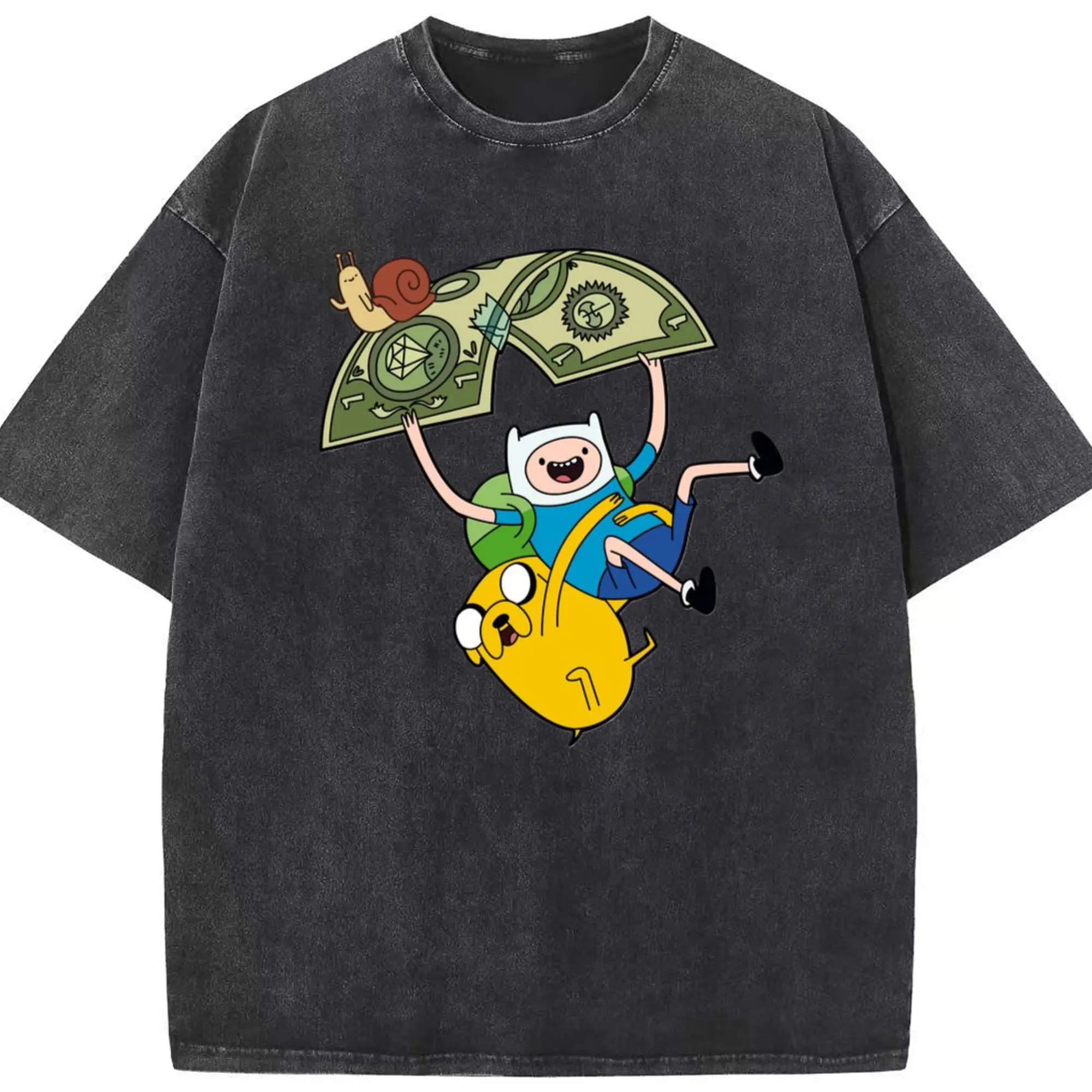 Adventure Time Finn Graphic Tee - Washed Vintage Look 230g Cotton Oversized T-Shirt With Front Heat Transfer Print – Soft, Lightweight, Stylish Fit – Comfortable Casual Wear For Sports & Everyday Use