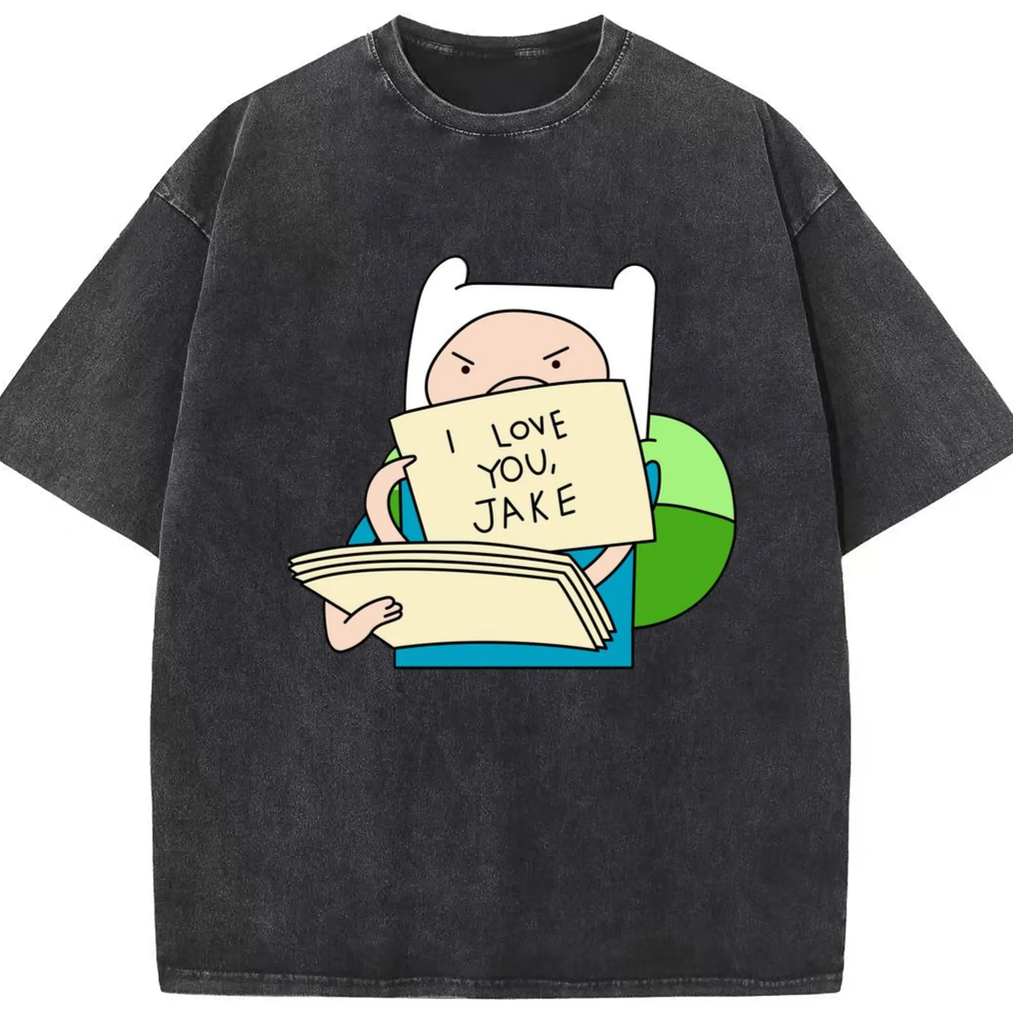 Adventure Time Finn shirt - Washed Vintage Look 230g Cotton Oversized T-Shirt With Front Heat Transfer Print – Soft, Lightweight, Stylish Fit – Comfortable Casual Wear For Sports & Everyday Use