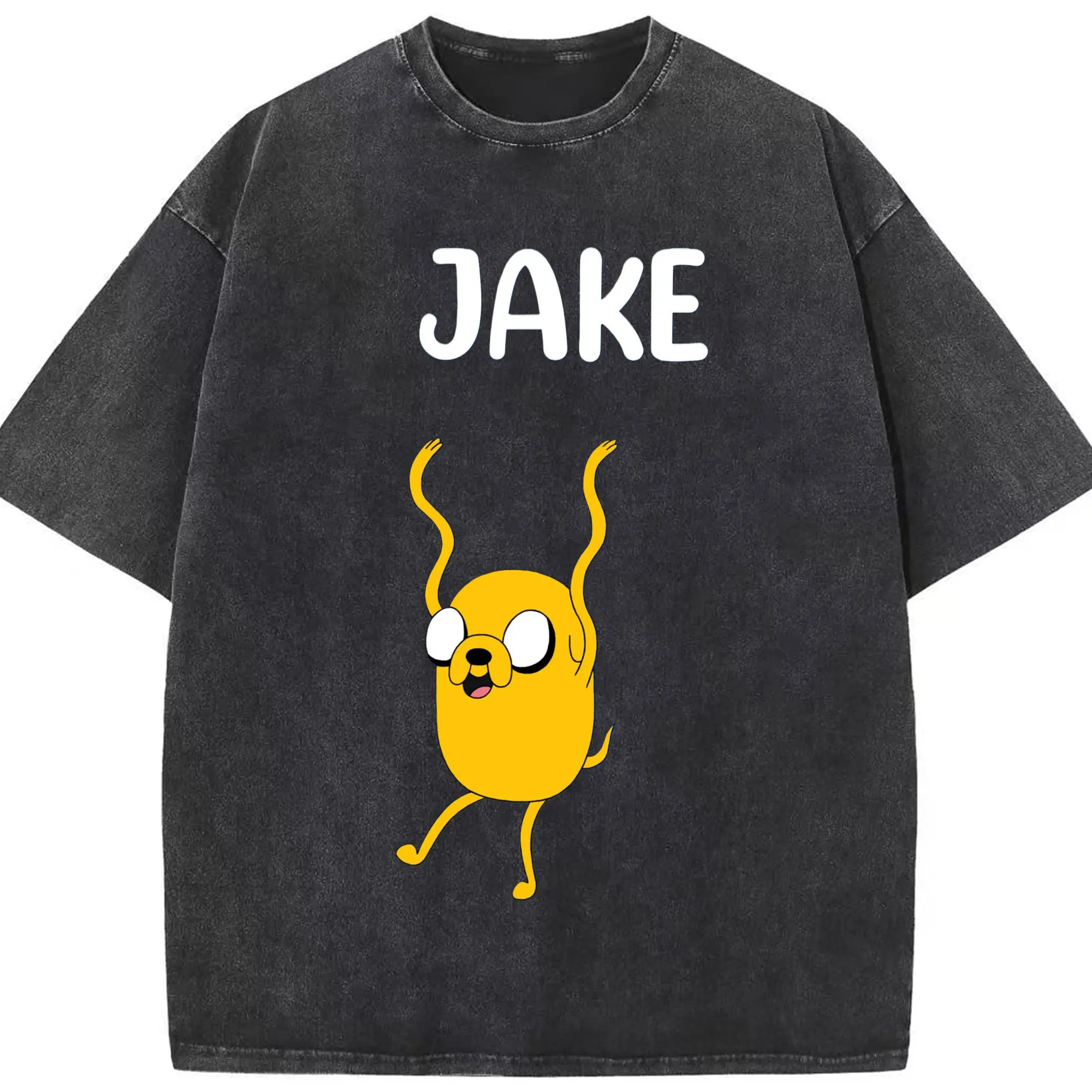 Adventure Time Jake cartoon shirt - Washed Vintage Look 230g Cotton Oversized T-Shirt With Front Heat Transfer Print – Soft, Lightweight, Stylish Fit – Comfortable Casual Wear For Sports & Everyday Use