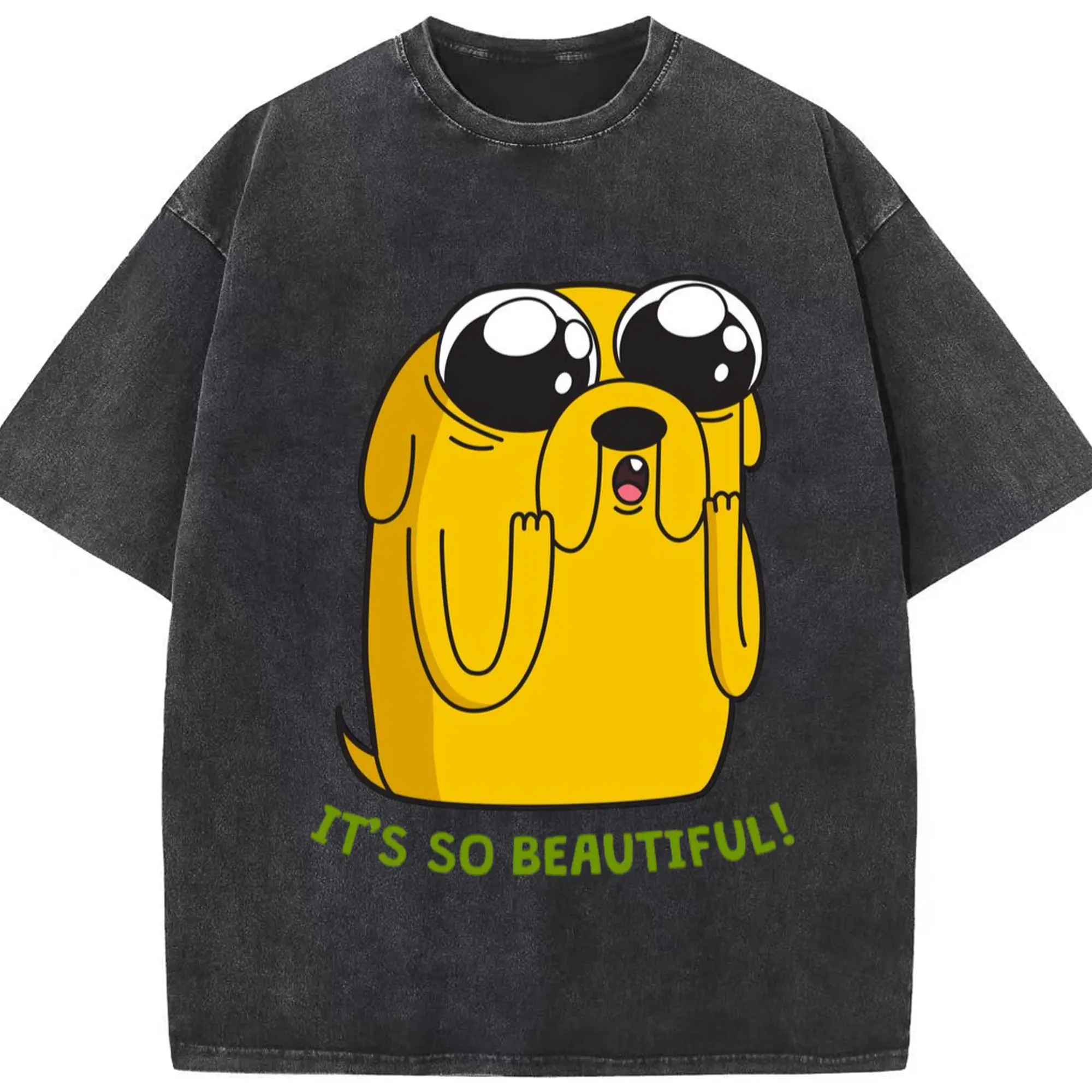 Adventure time Jake retro shirt​ - Washed Vintage Look 230g Cotton Oversized T-Shirt With Front Heat Transfer Print – Soft, Lightweight, Stylish Fit – Comfortable Casual Wear For Sports & Everyday Use
