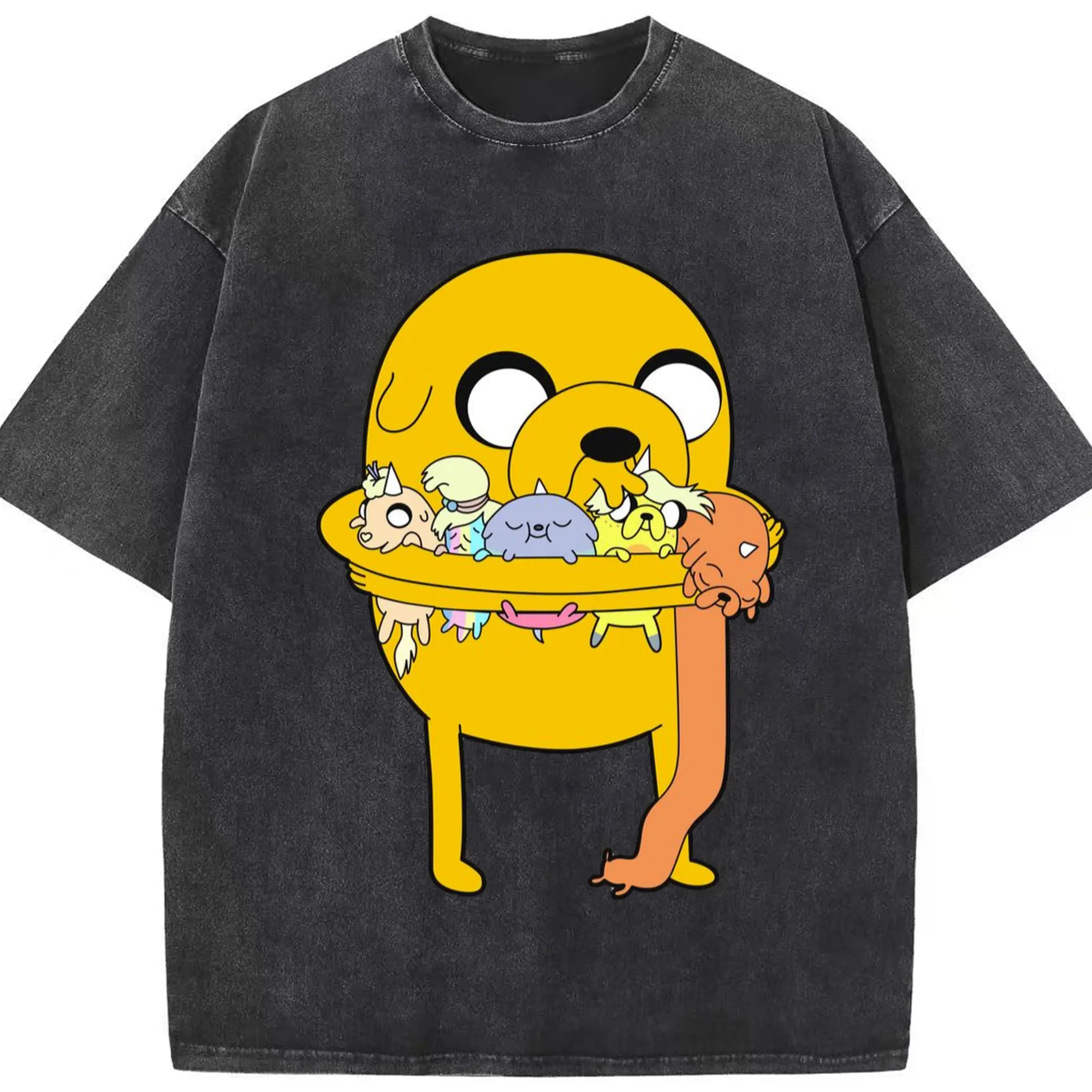Adventure Time Jake shirt - Washed Vintage Look 230g Cotton Oversized T-Shirt With Front Heat Transfer Print – Soft, Lightweight, Stylish Fit – Comfortable Casual Wear For Sports & Everyday Use
